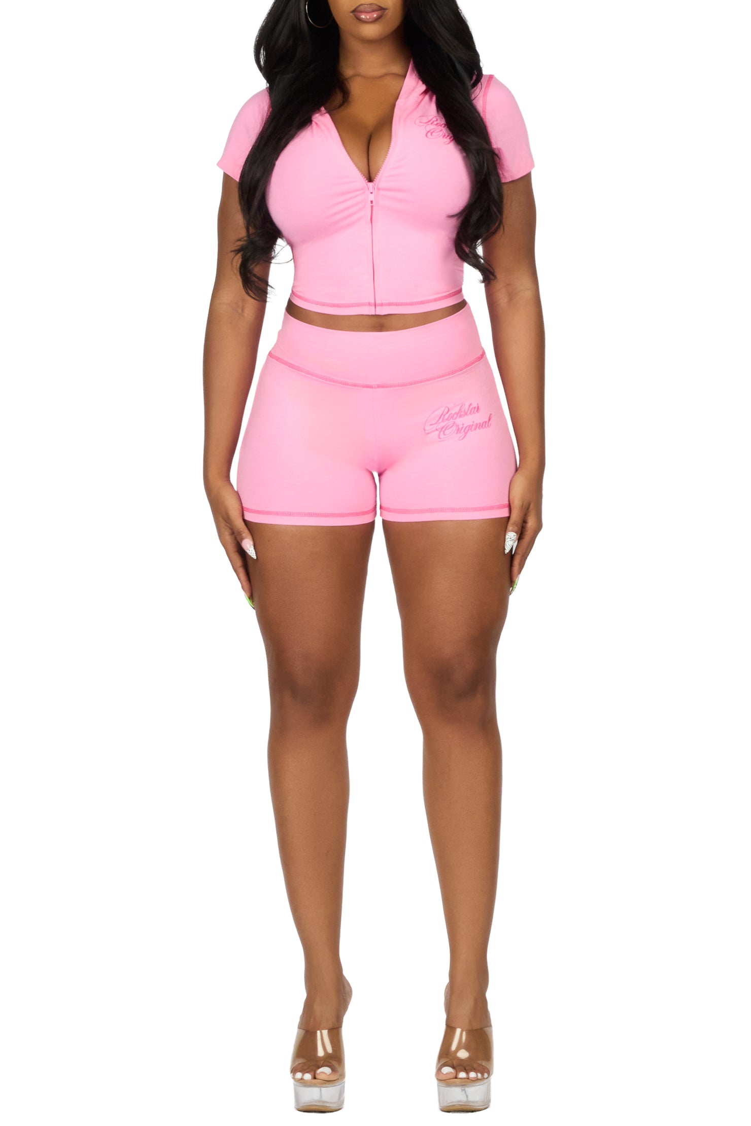 Caternia Pink Zip Top Short Set