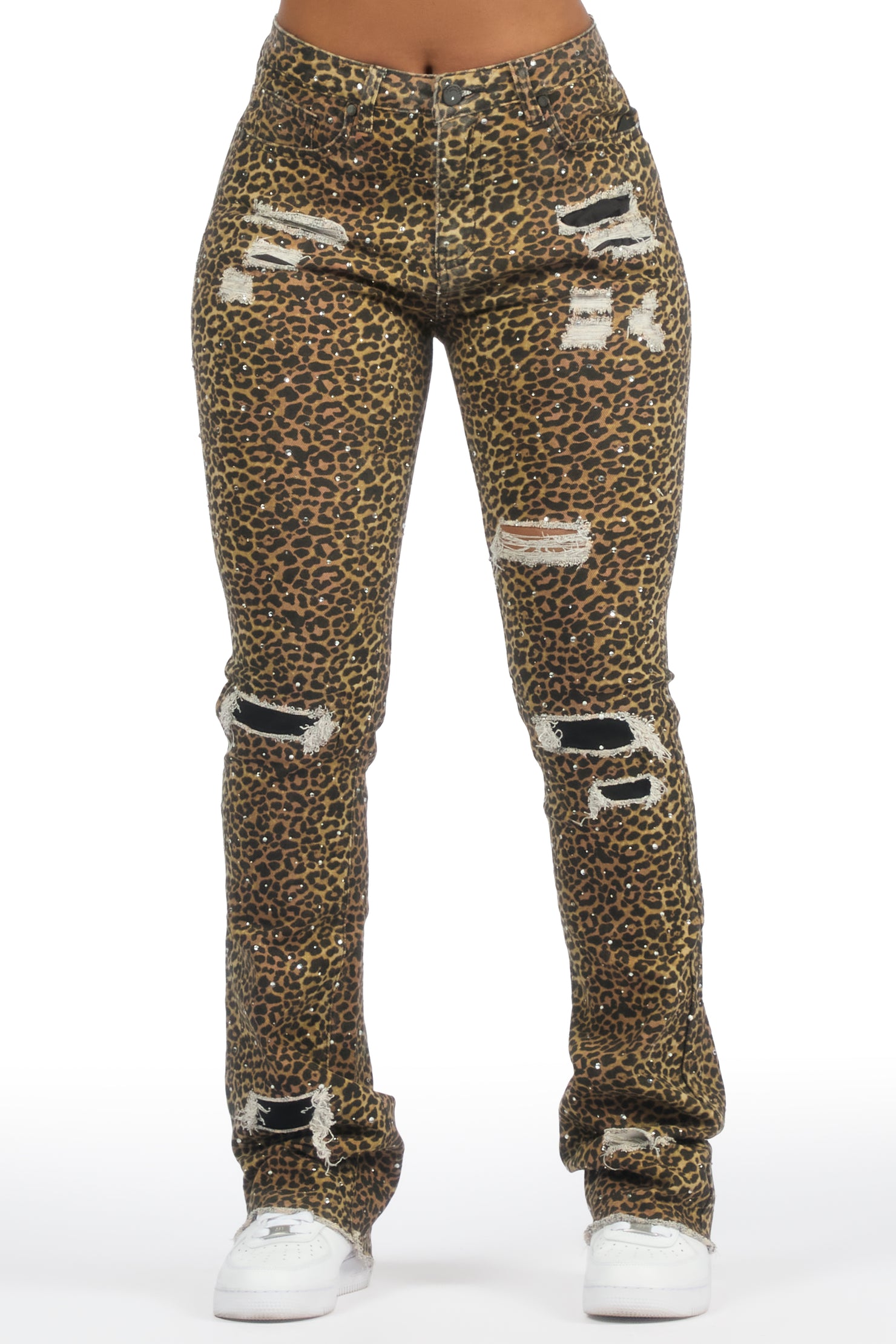 Kelle Cheetah Rhinestone Stacked Jean