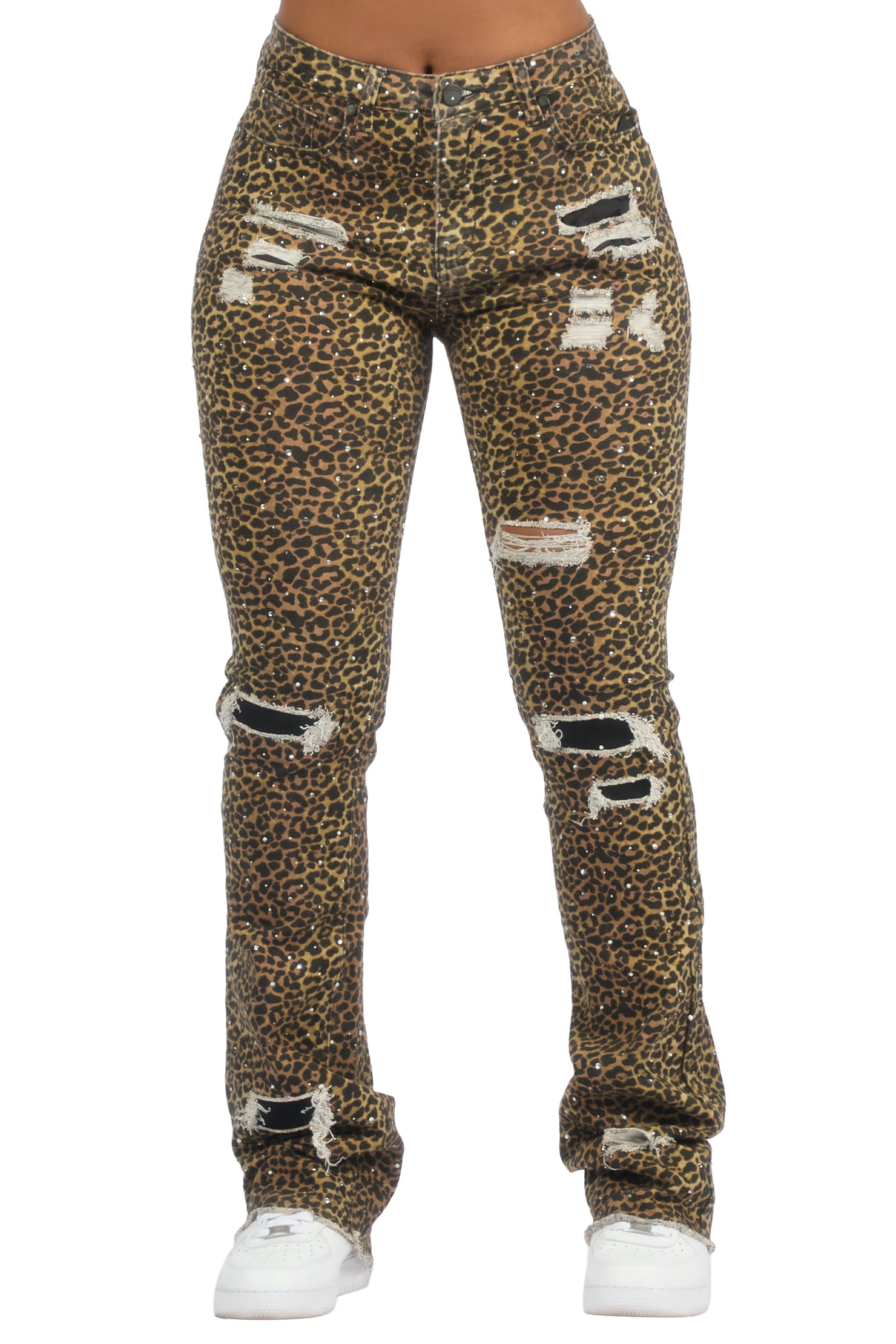 Kelle Cheetah Rhinestone Stacked Jean