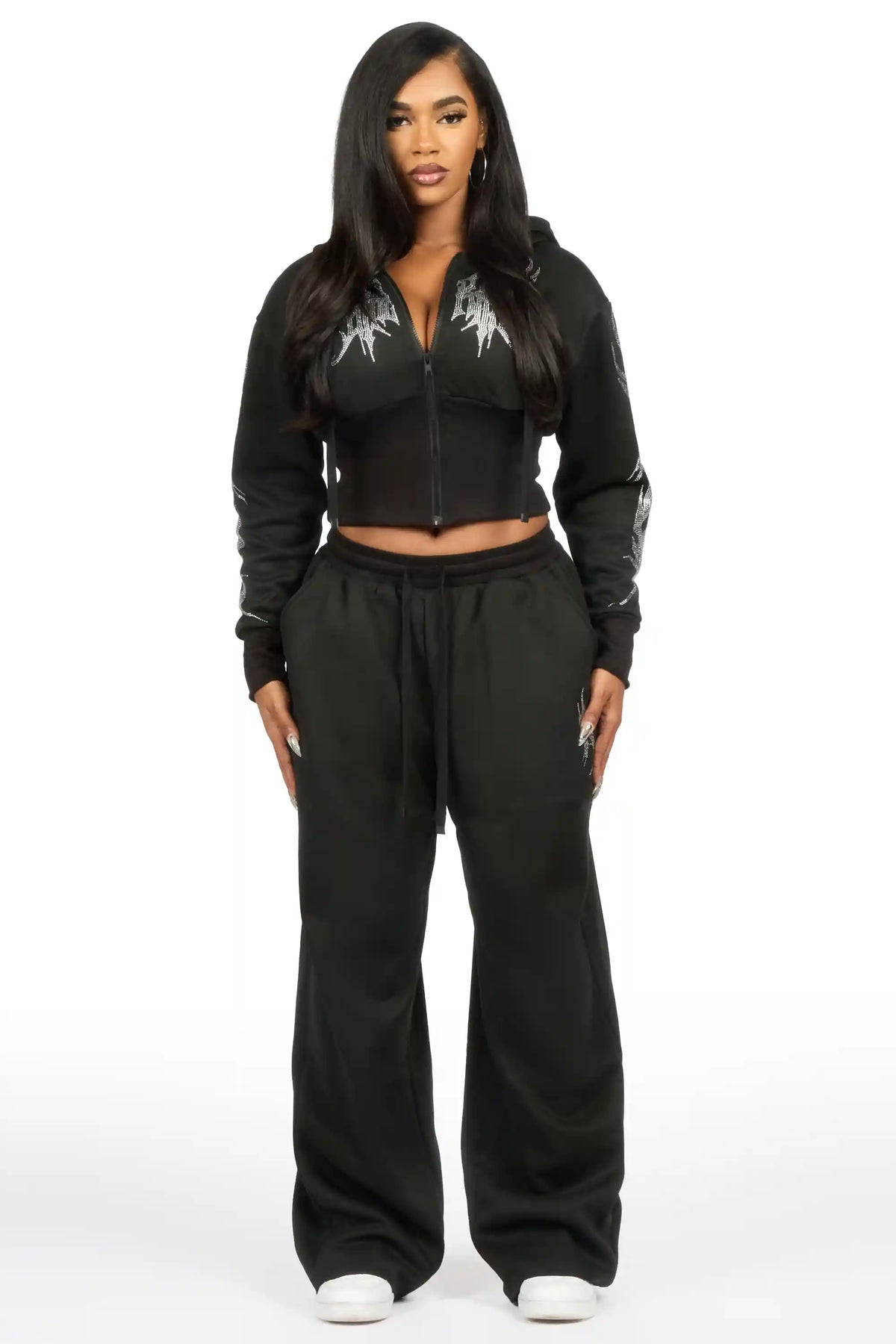 Kahleigh Black Rhinestone Baggy Track Set
