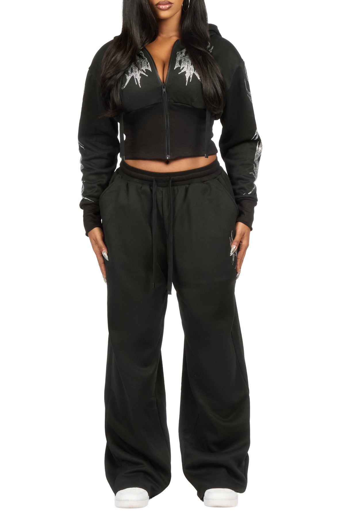 Kahleigh Black Rhinestone Baggy Track Set