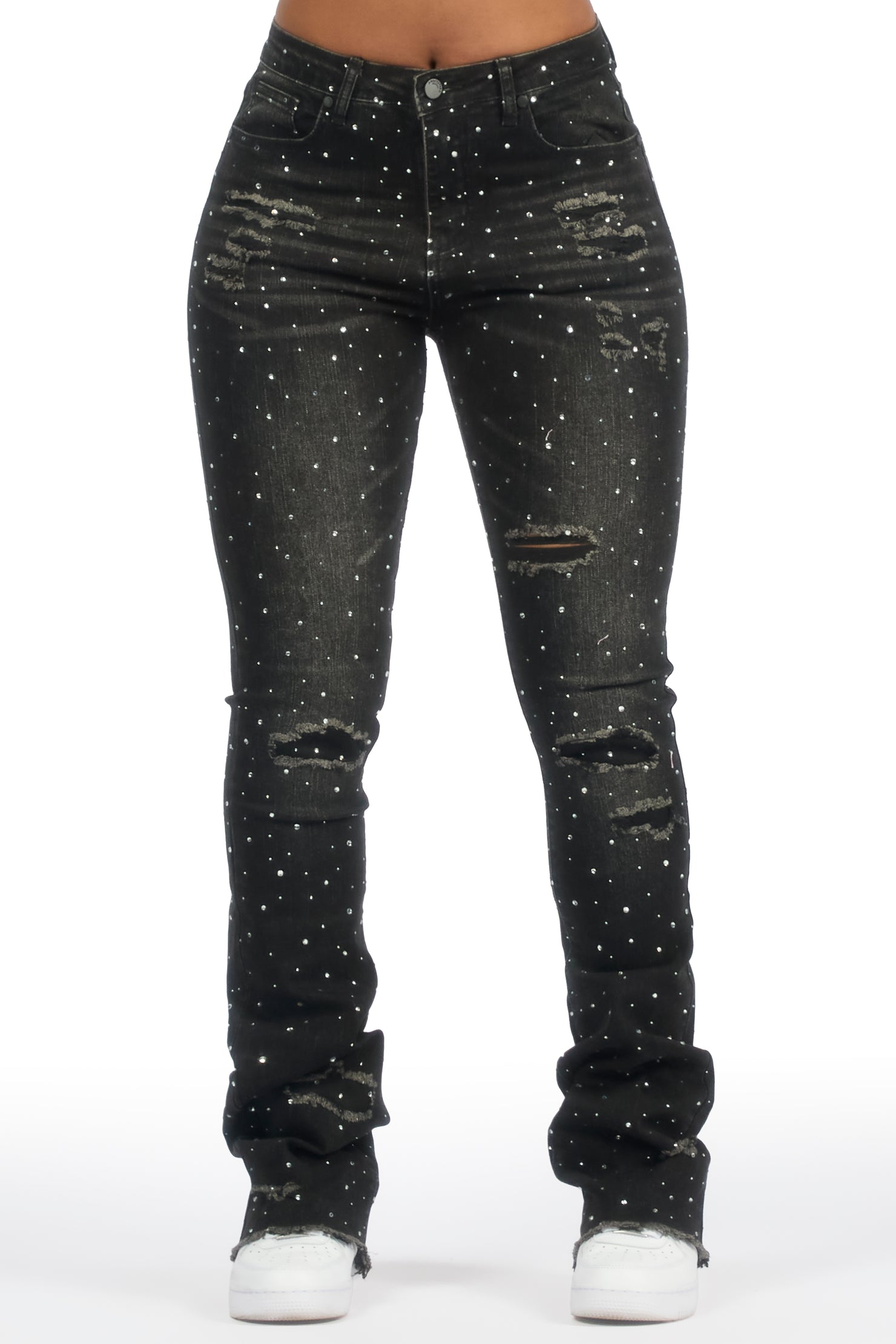 Kelle Black Rhinestone Stacked Jean