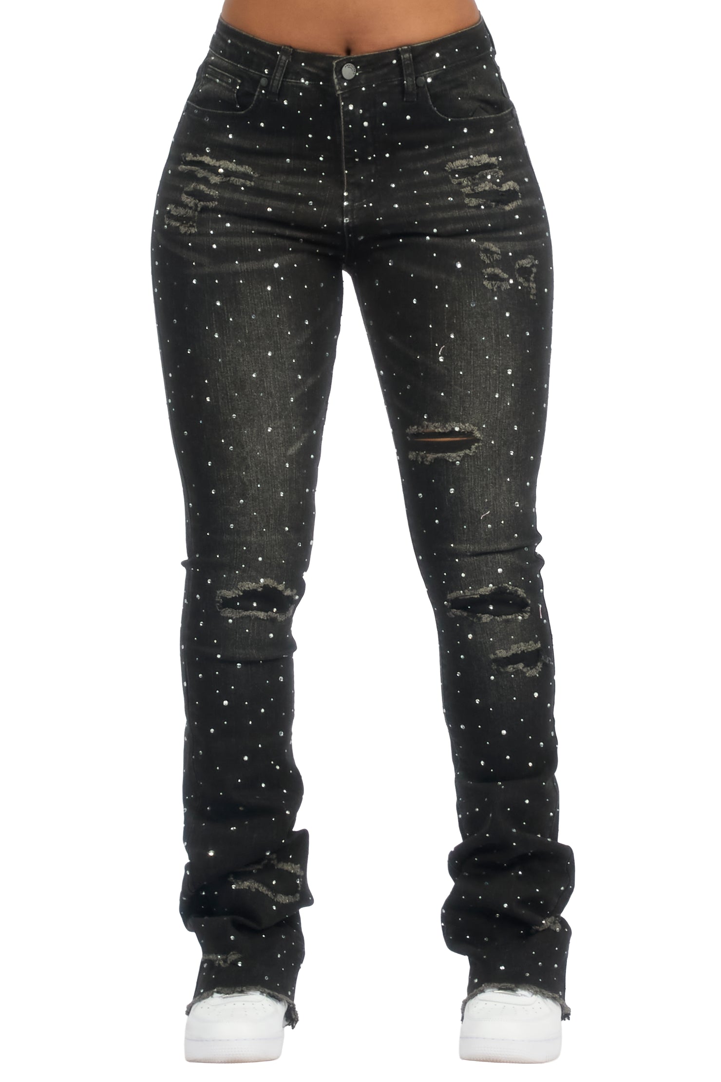 Kelle Black Rhinestone Stacked Jean