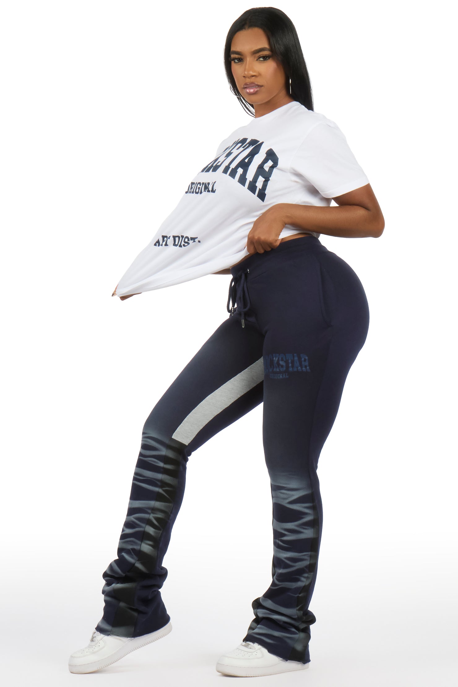 Rosalinda White/Navy T-Shirt Stacked Track Set