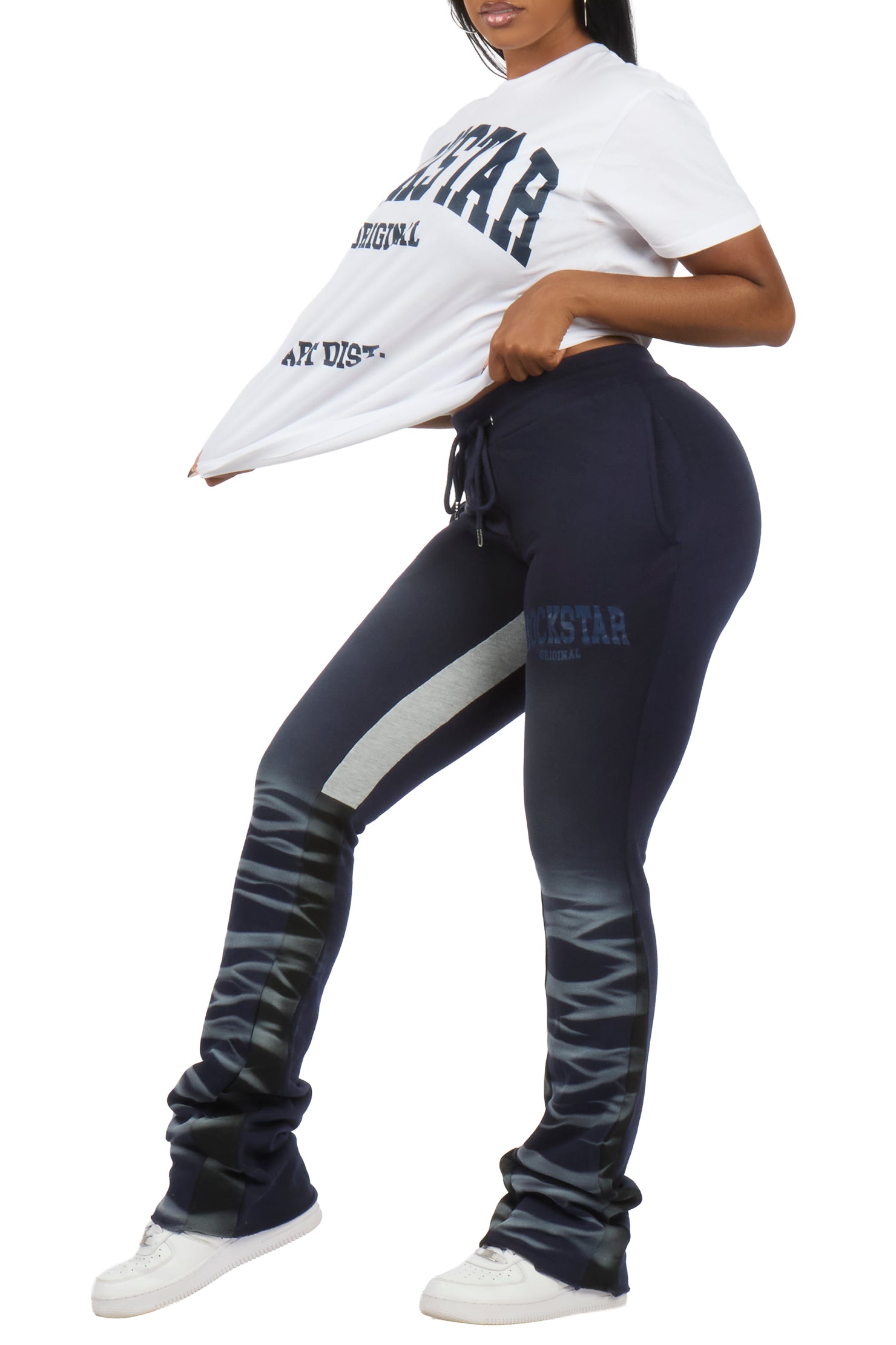 Rosalinda White/Navy T-Shirt Stacked Track Set