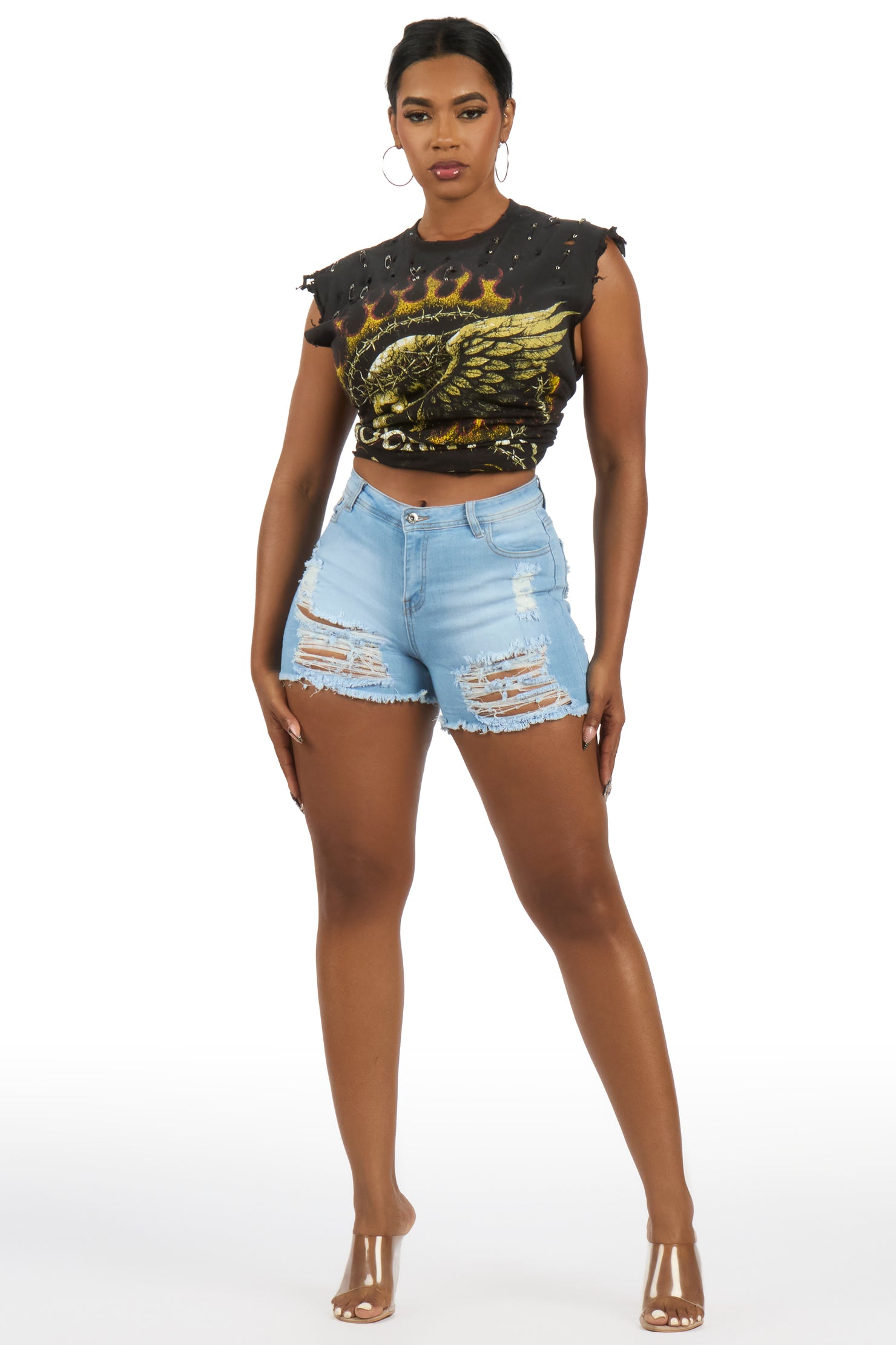 Consandra Light Wash Distressed Denim Short