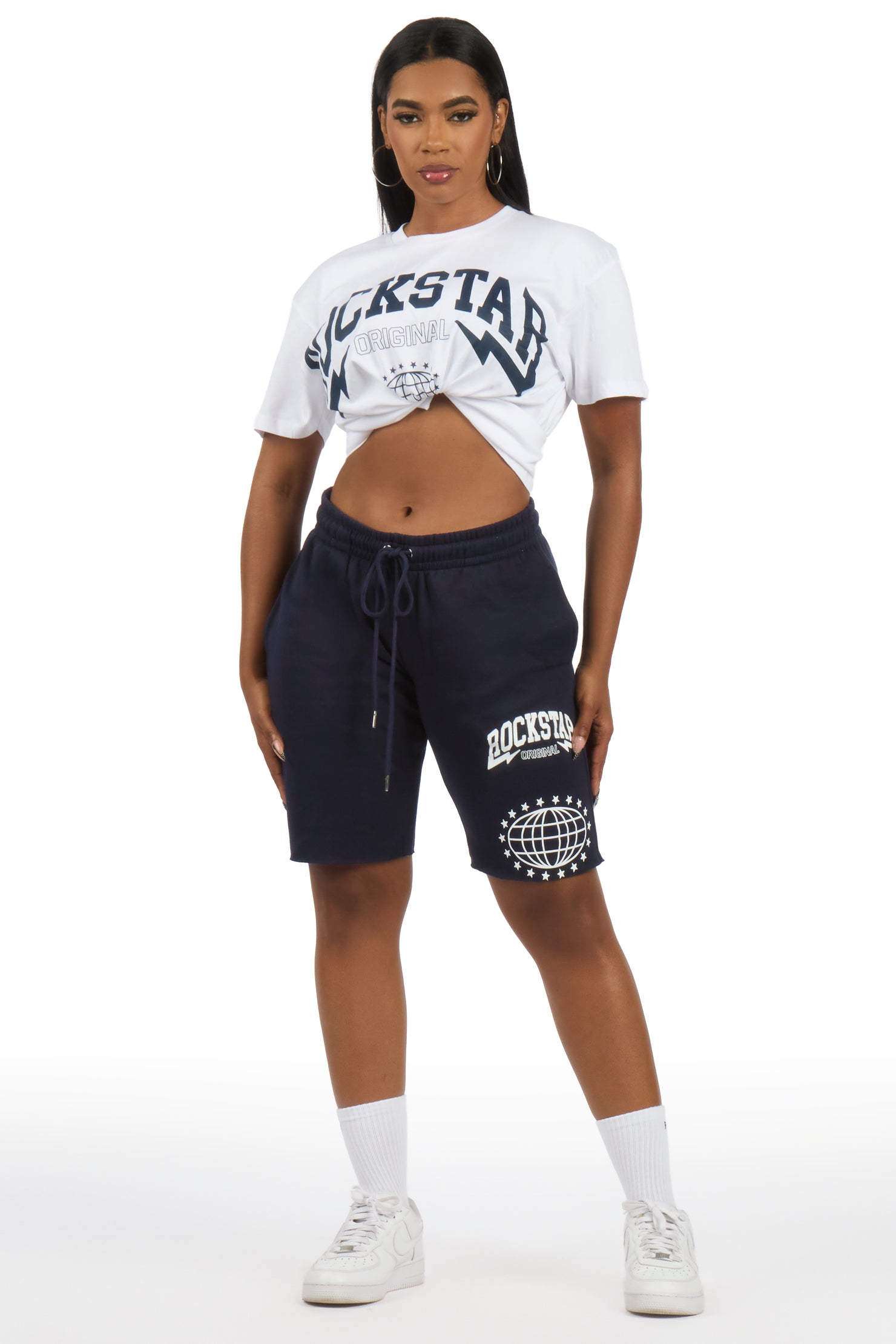 Storiana White/Navy T-Shirt Short Set