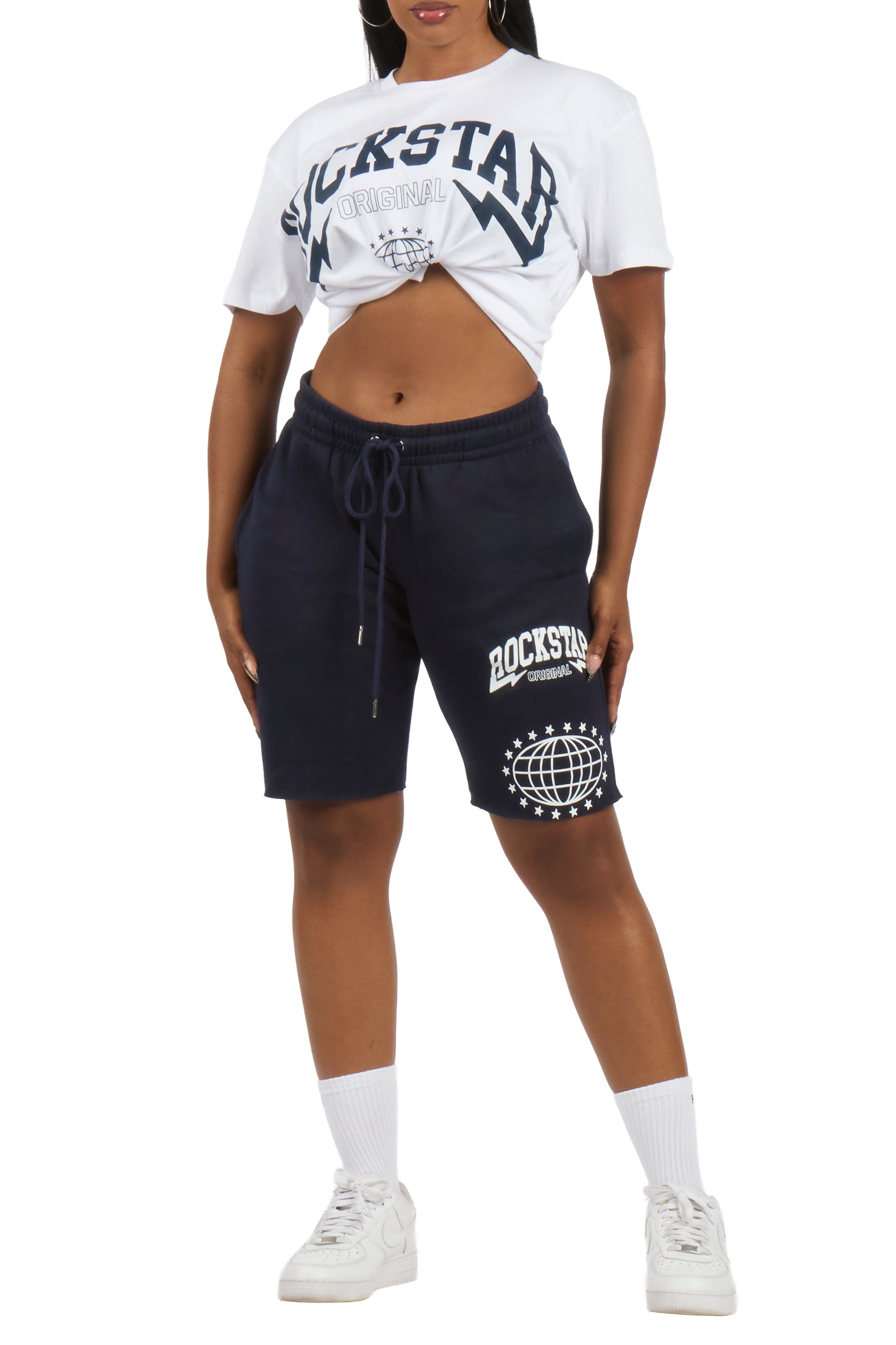 Storiana White/Navy T-Shirt Short Set