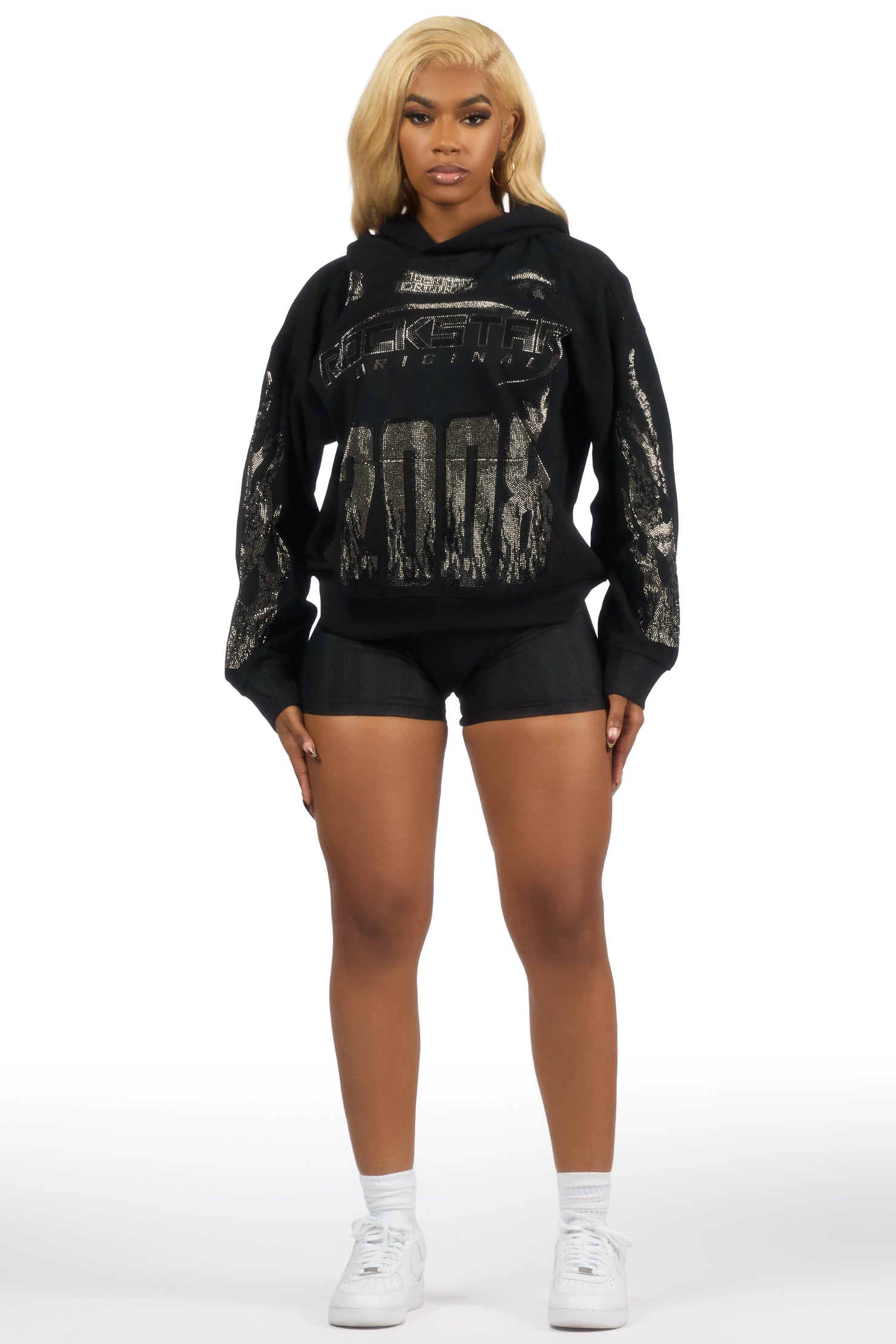 Esha Black Rhinestone Hoodie