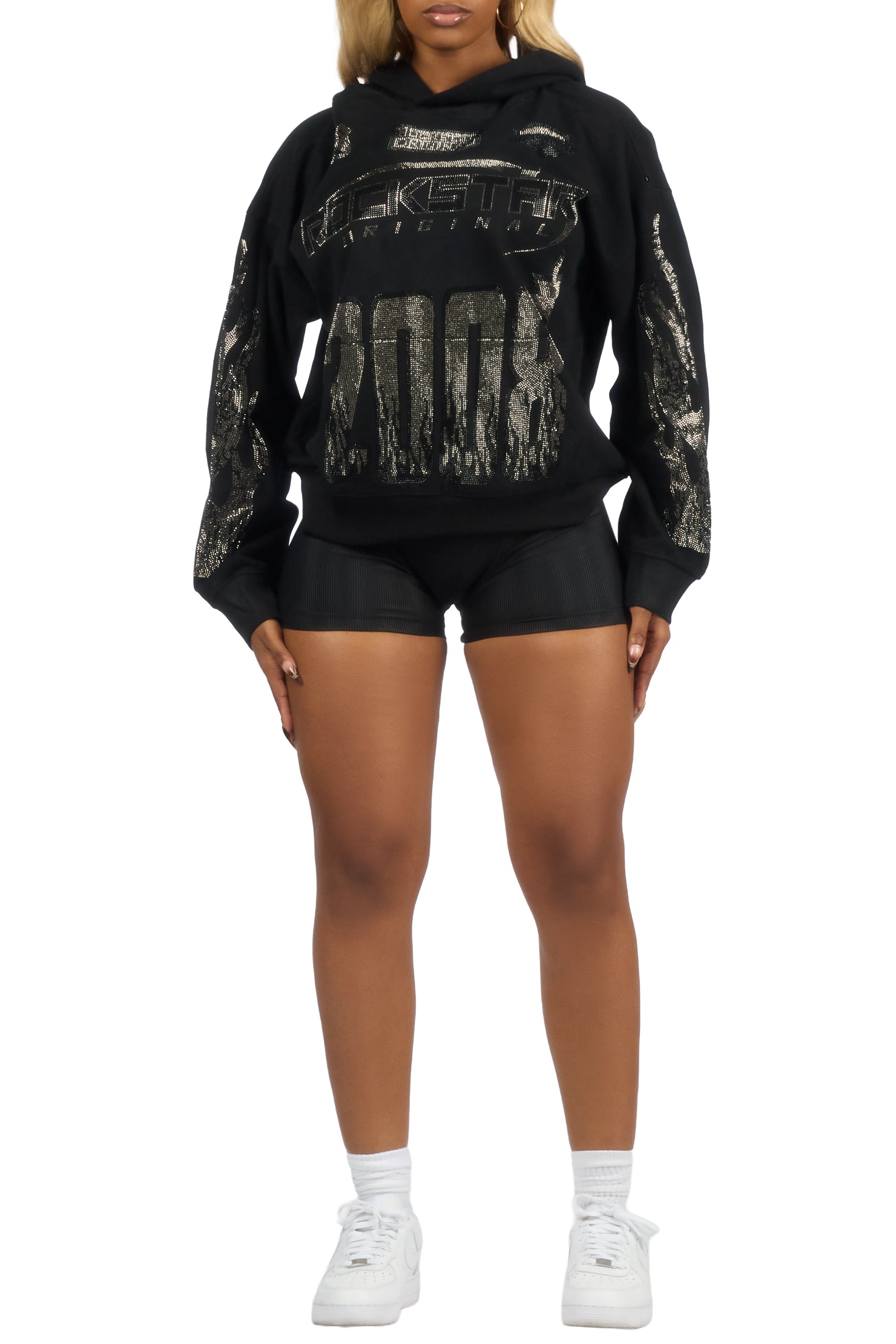 Esha Black Rhinestone Hoodie