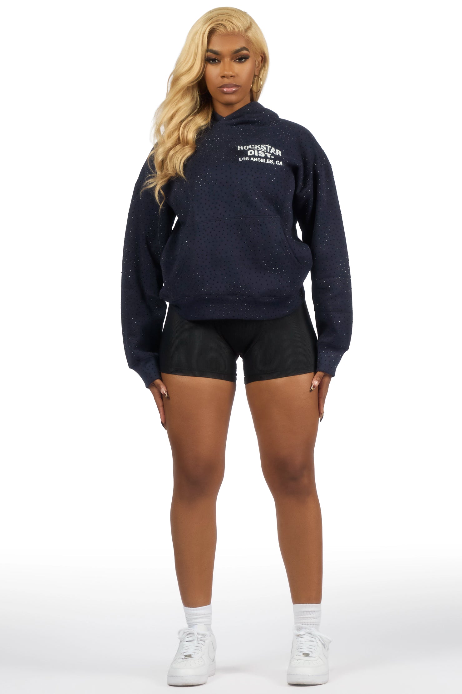 Dalasia Navy Rhinestone Hoodie