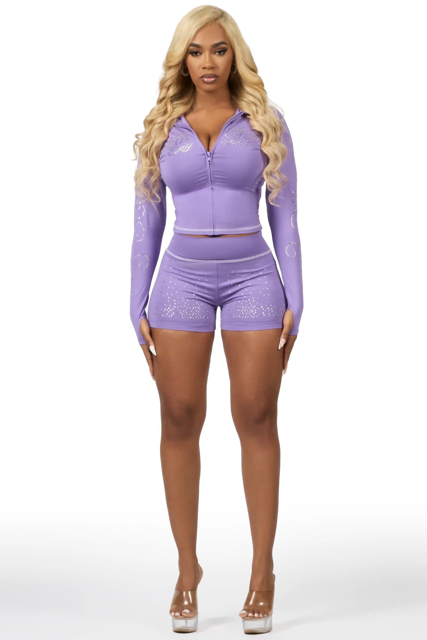 Joella Purple Rhinestone Short Set