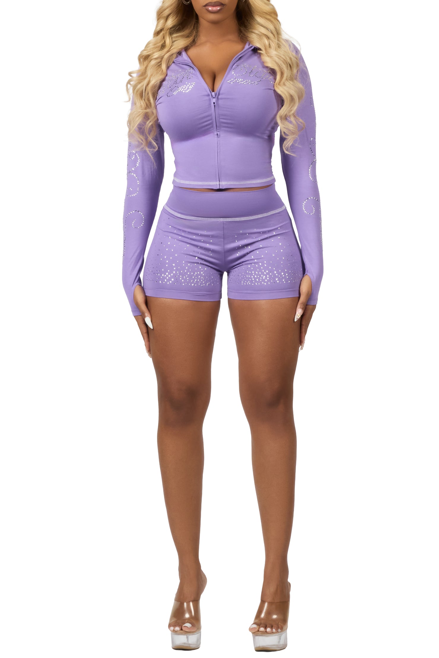 Joella Purple Rhinestone Short Set