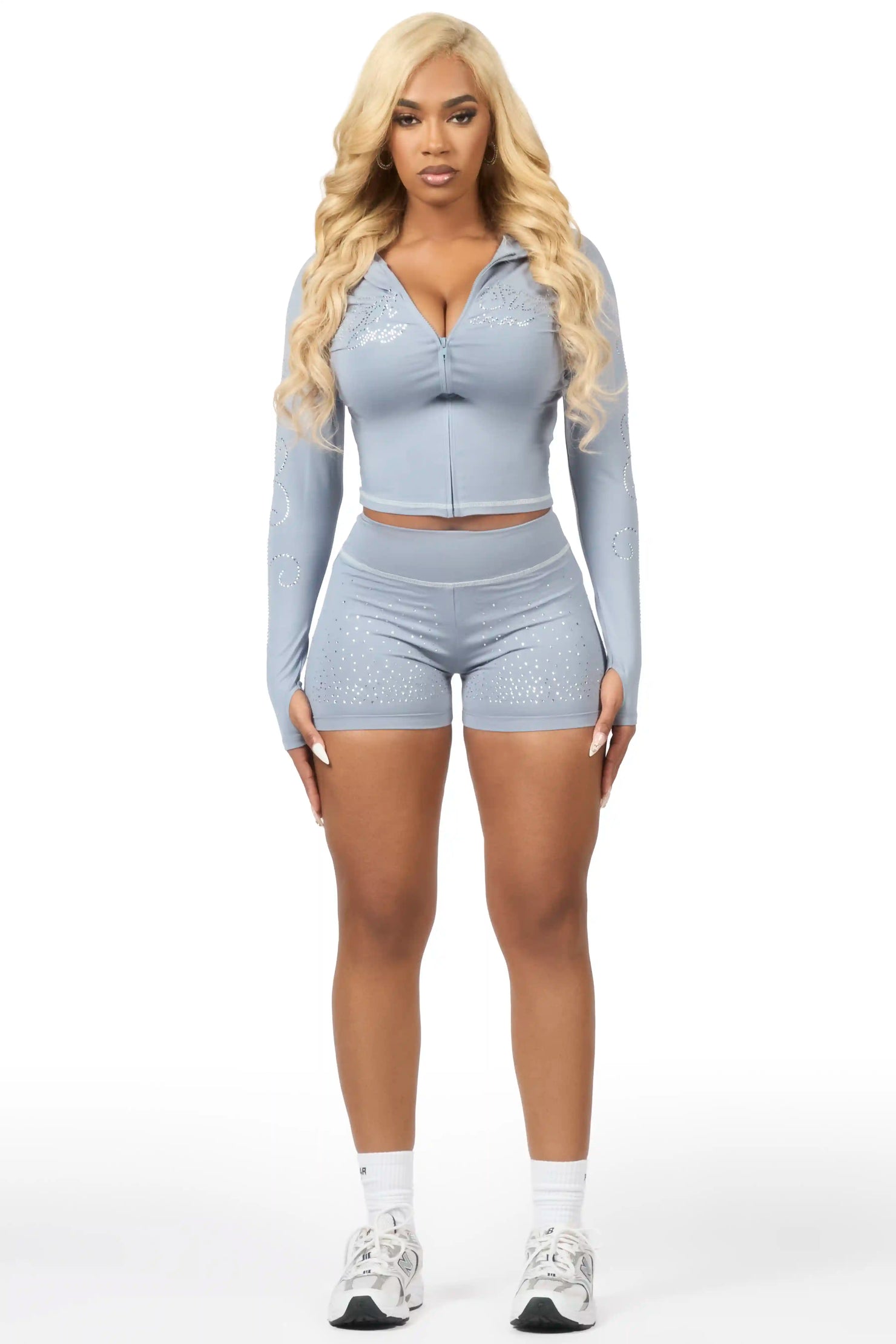 Joella Grey Rhinestone Short Set