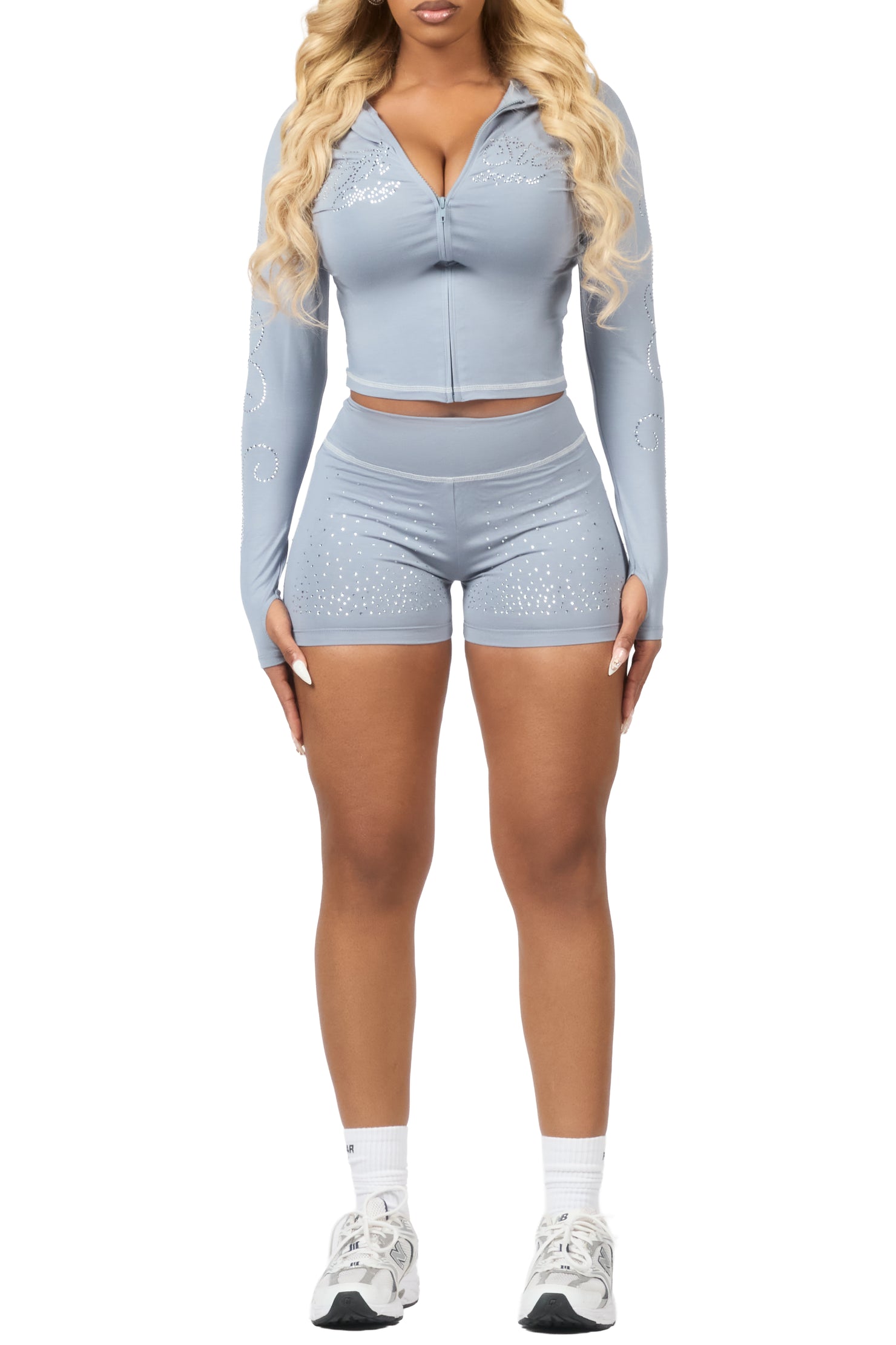 Joella Grey Rhinestone Short Set