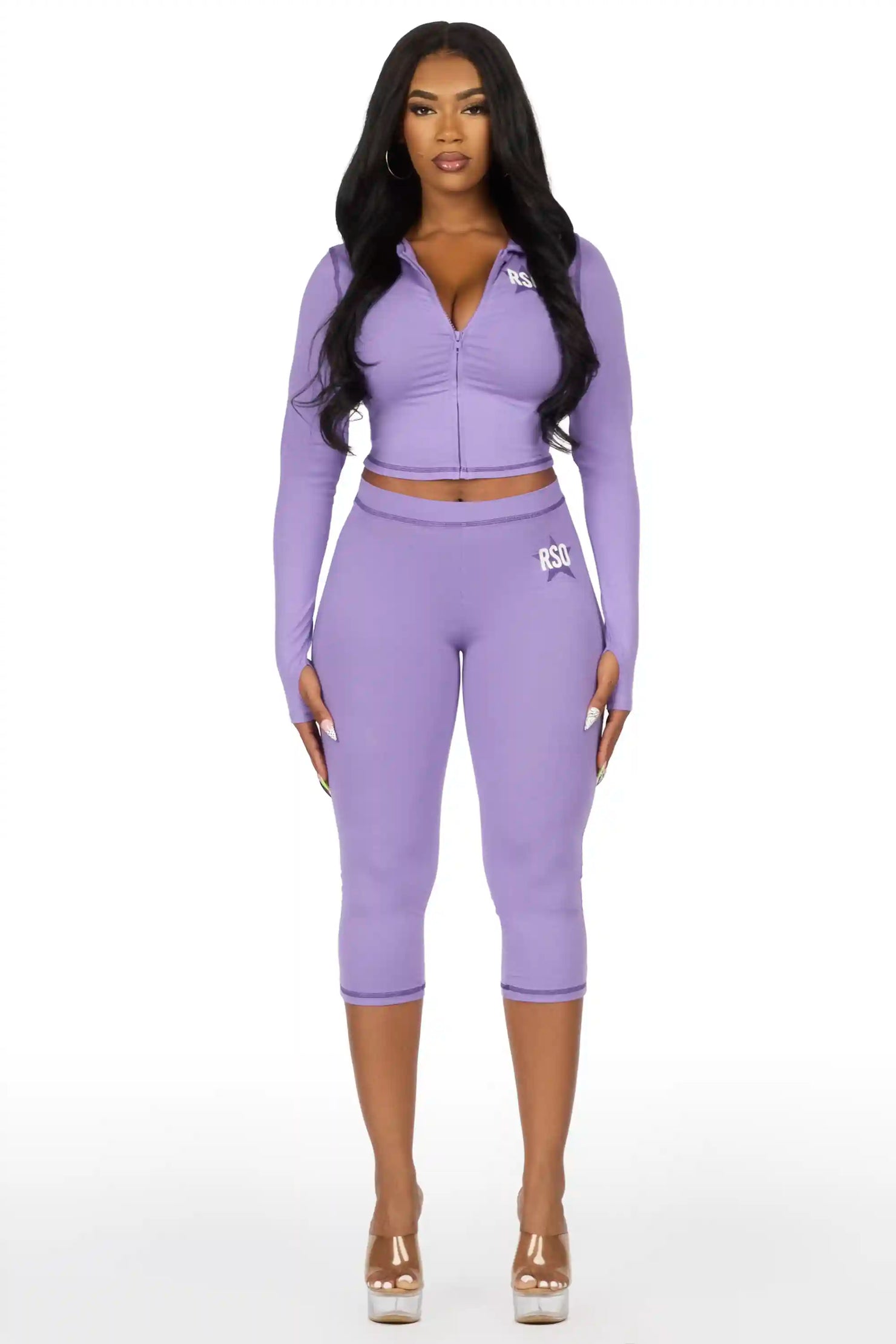 Sharina Purple Zip Up Capri Set