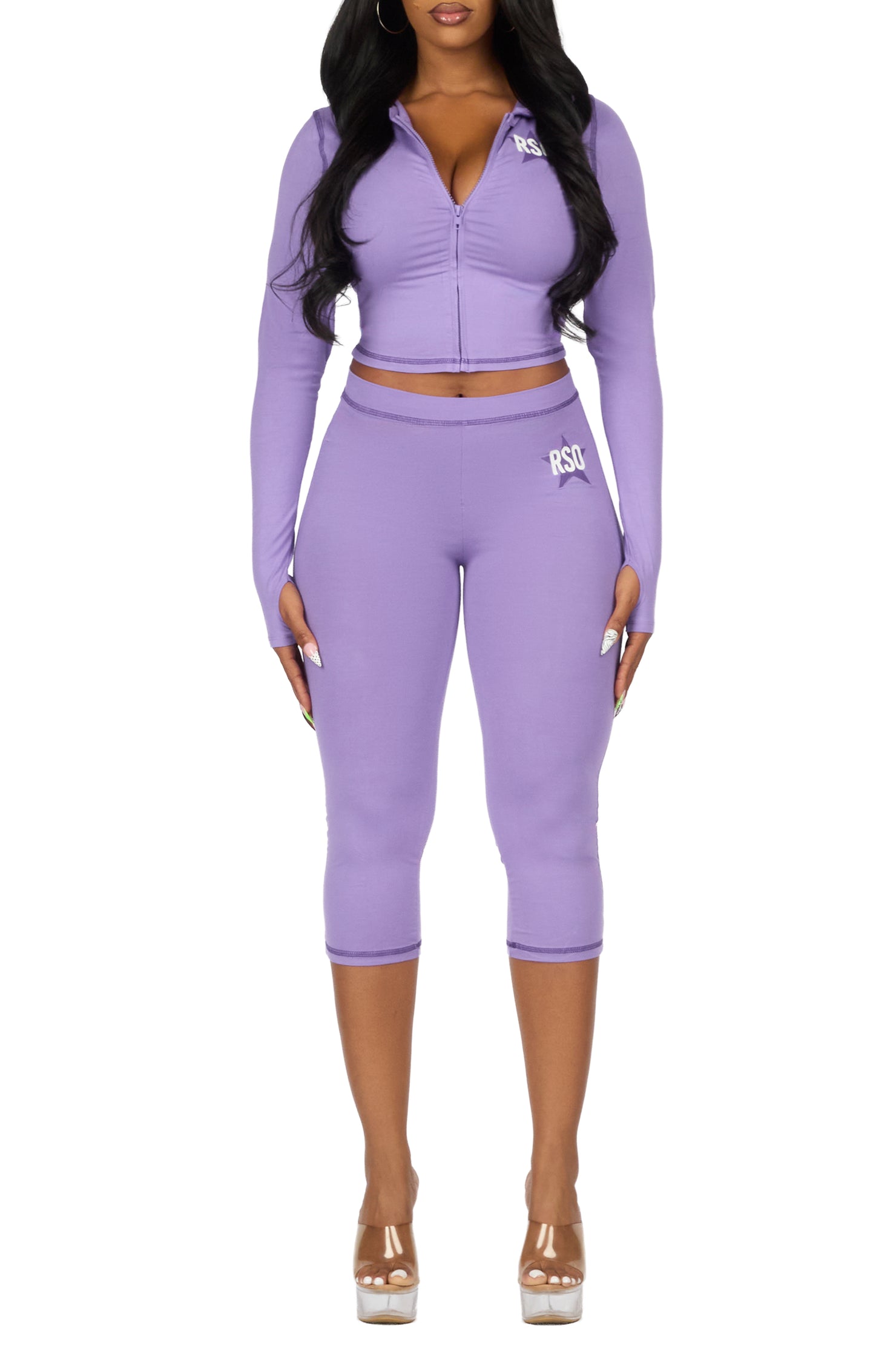 Sharina Purple Zip Up Capri Set