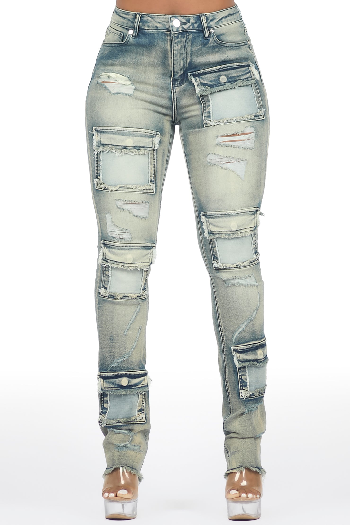 Kritisha Tinted Dark Wash Cargo Skinny Jean
