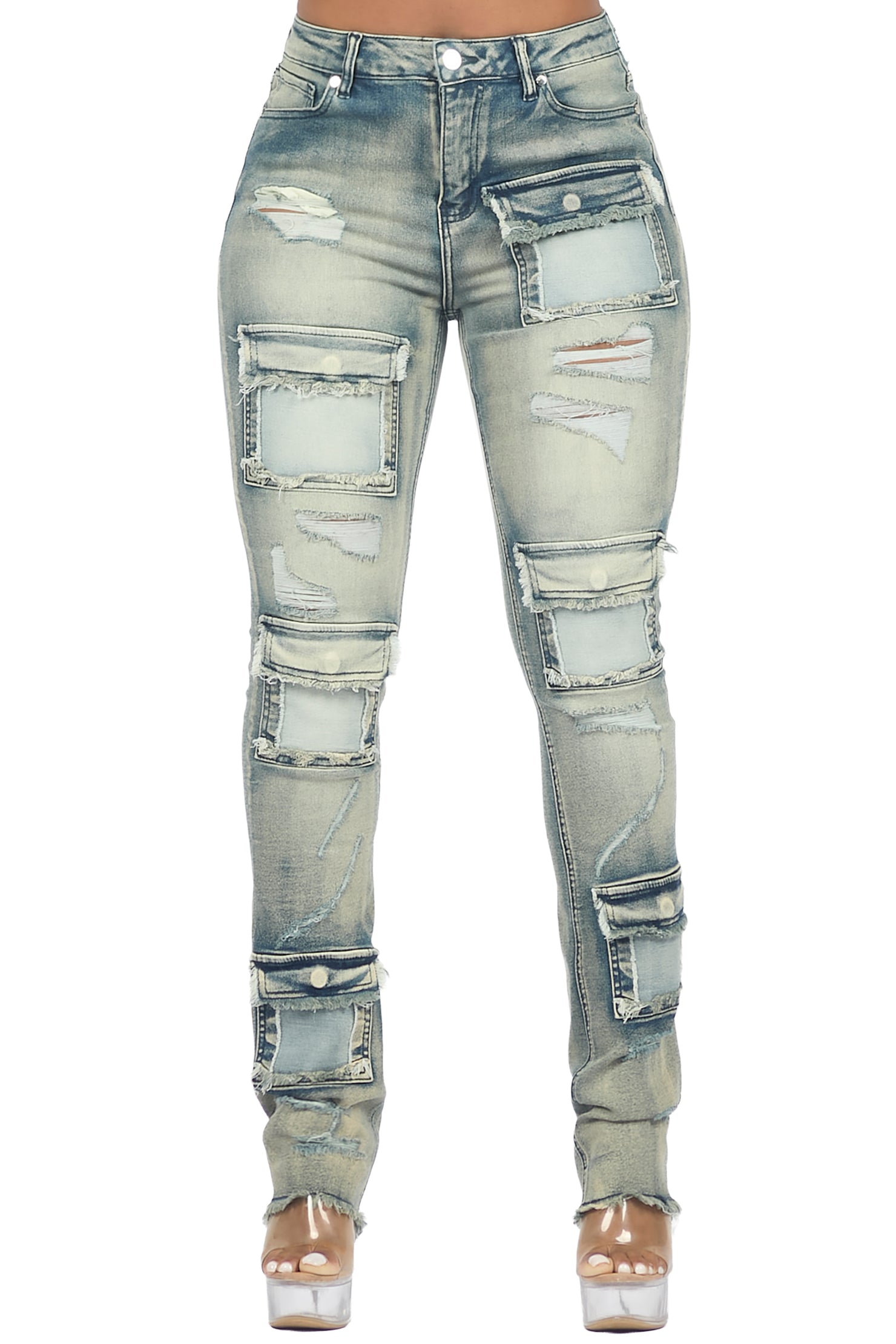 Kritisha Tinted Dark Wash Cargo Skinny Jean