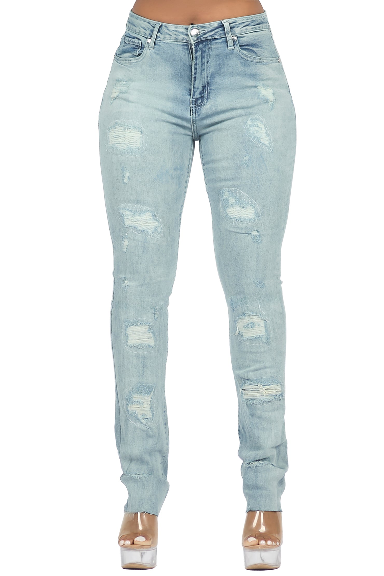 Teranique Light Wash Distressed Skinny Jean