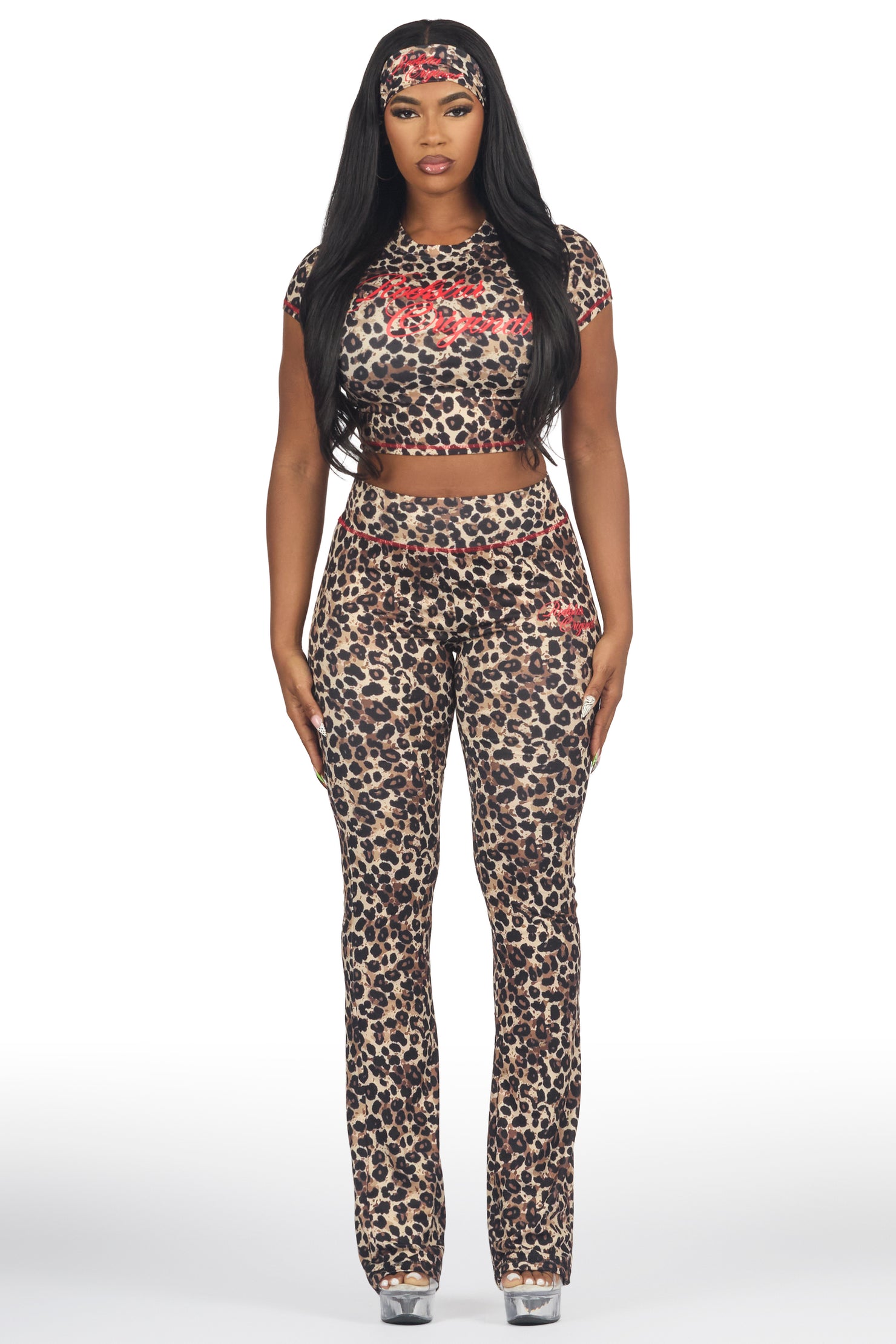 Mykalah Cheetah Crop T-Shirt Stacked Track Set