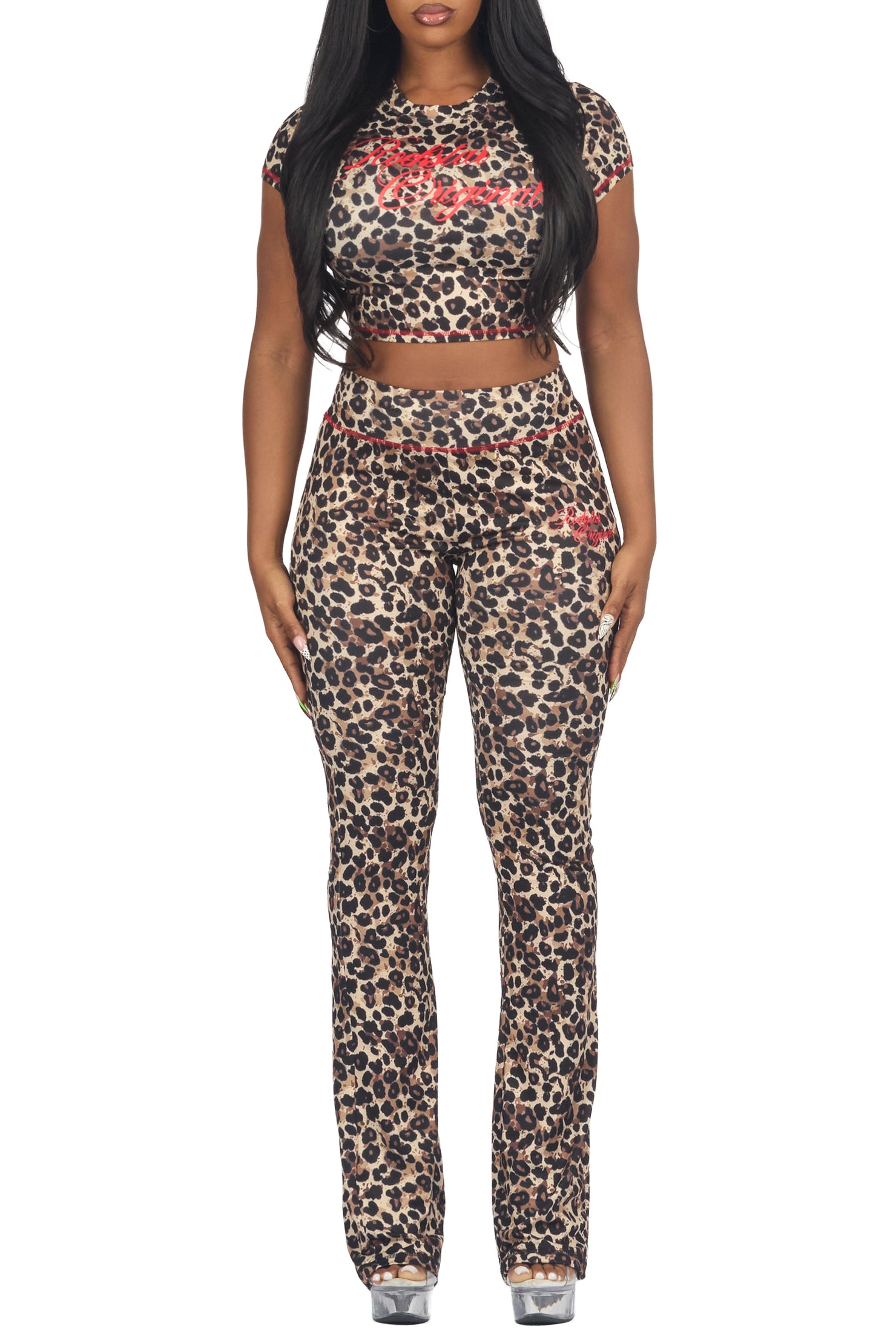 Mykalah Cheetah Crop T-Shirt Stacked Track Set
