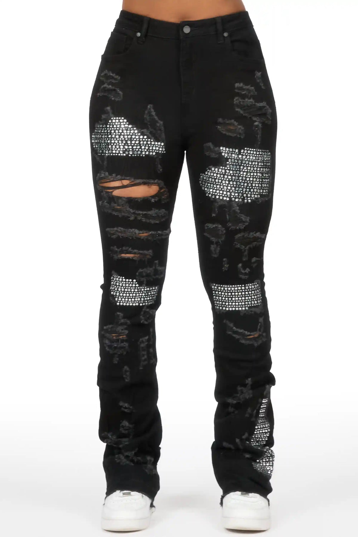 Kyesha Black Rhinestone Stacked Flare Jean