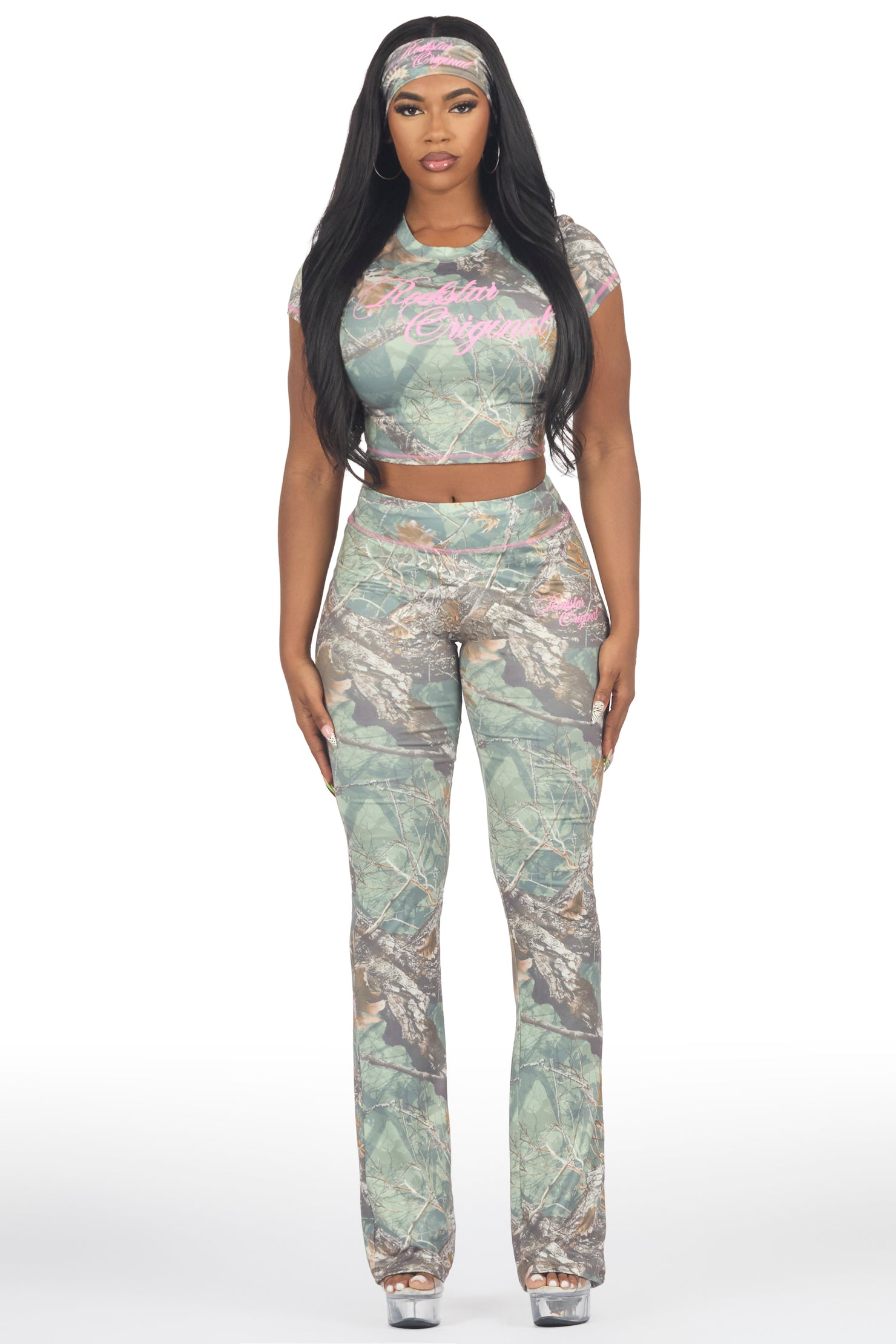 Mykalah Tree Camo Crop T-Shirt Stacked Track Set