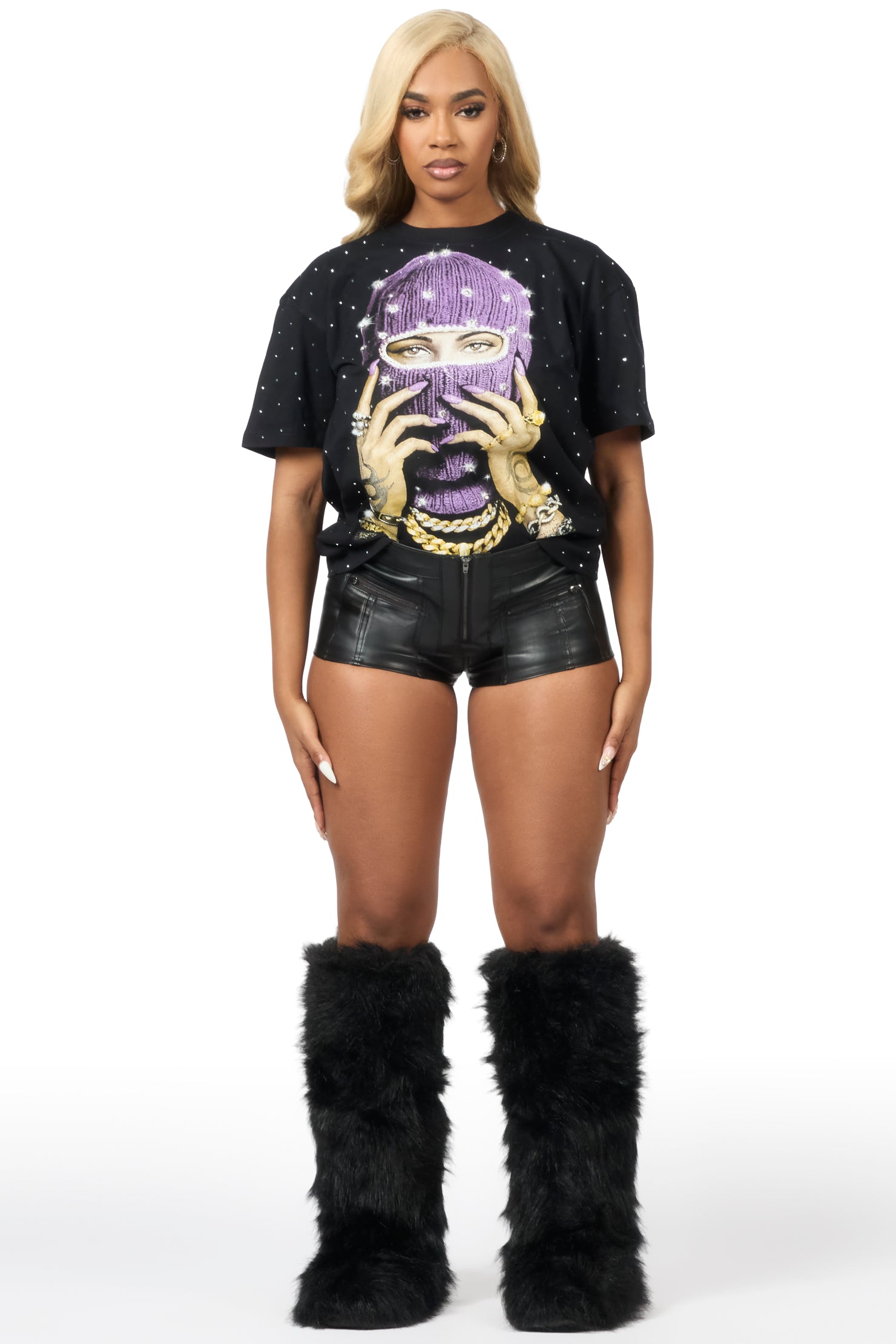 Jayla Black Rhinestone Short Sleeve Tee Shirt