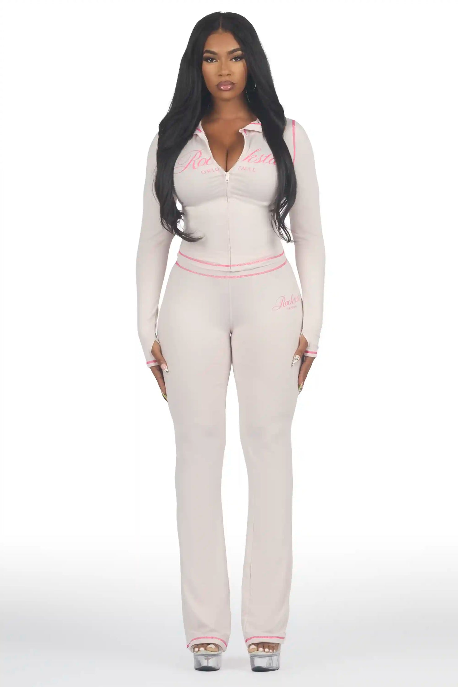 Arzena Grey/Pink Zip Up Lounge Track Set
