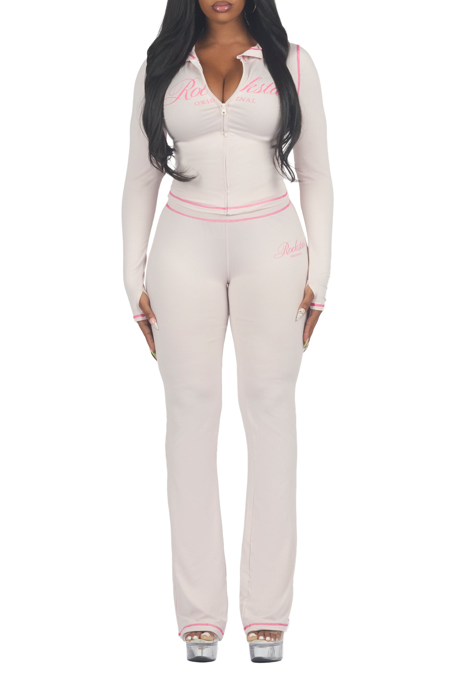 Arzena Grey/Pink Zip Up Lounge Track Set