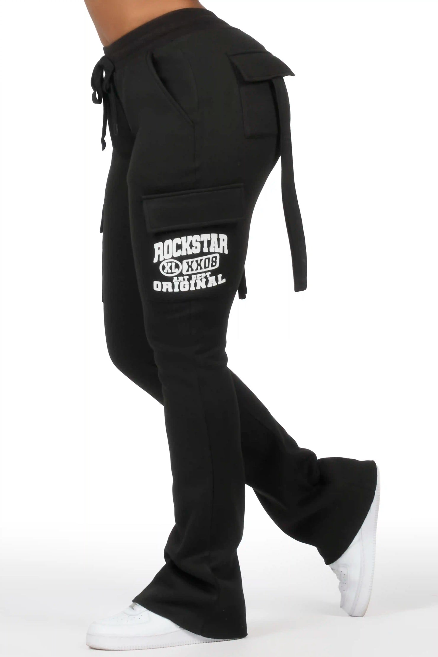 Elandira Black Cargo Stacked Track Pant