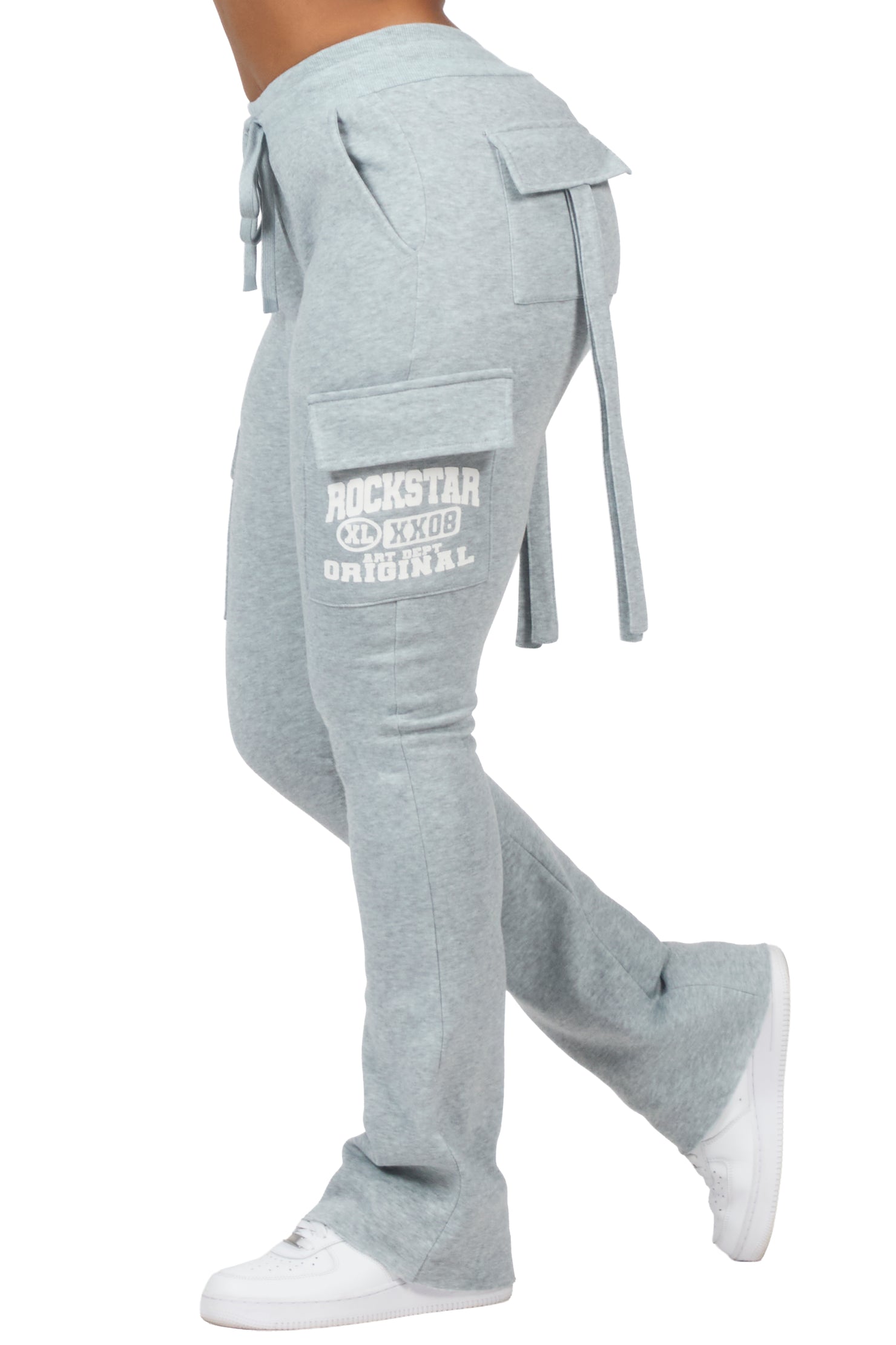 Elandira Heather Grey Cargo Stacked Track Pant