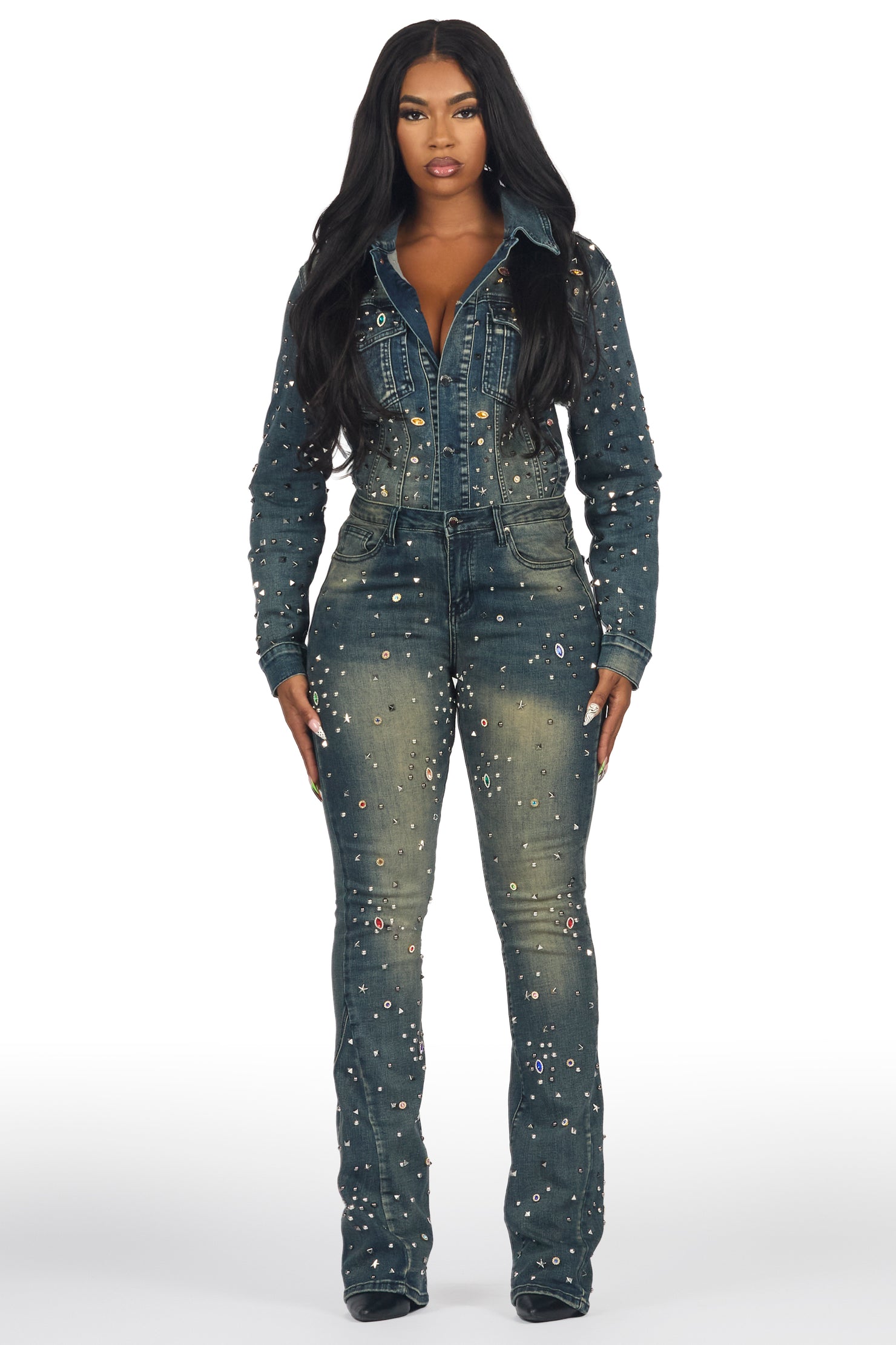 Makenzie Dark Wash Denim Jacket & Makenzie Stacked Jean Set