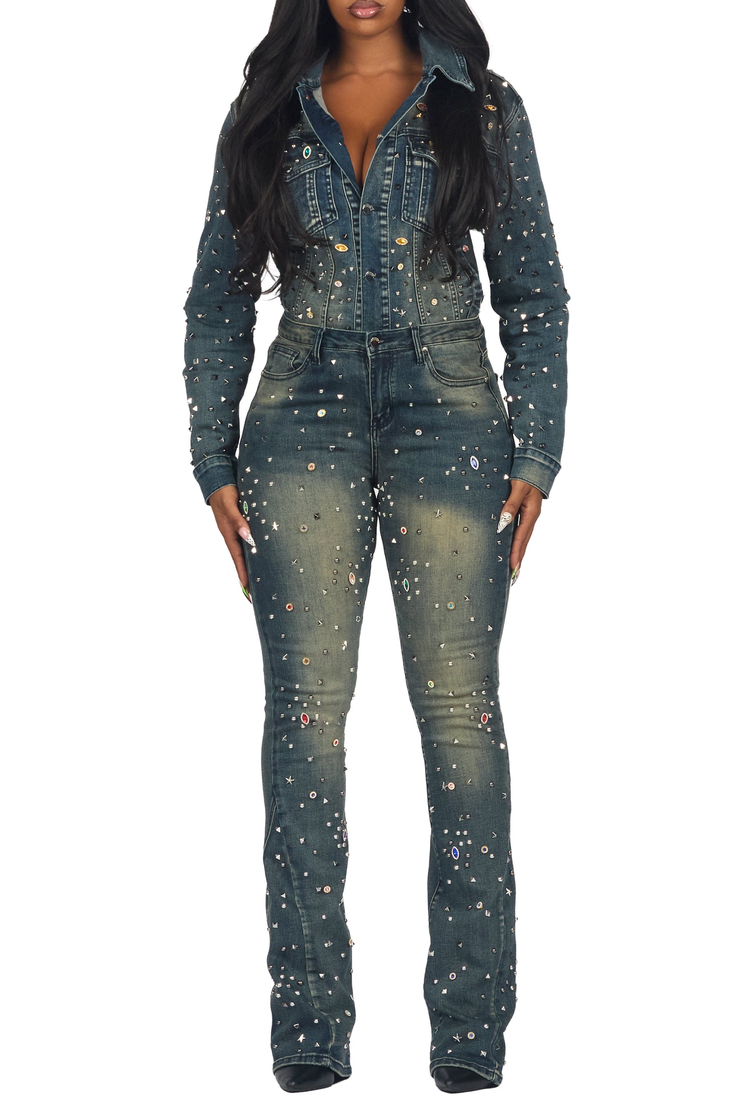 Makenzie Dark Wash Denim Jacket & Makenzie Stacked Jean Set