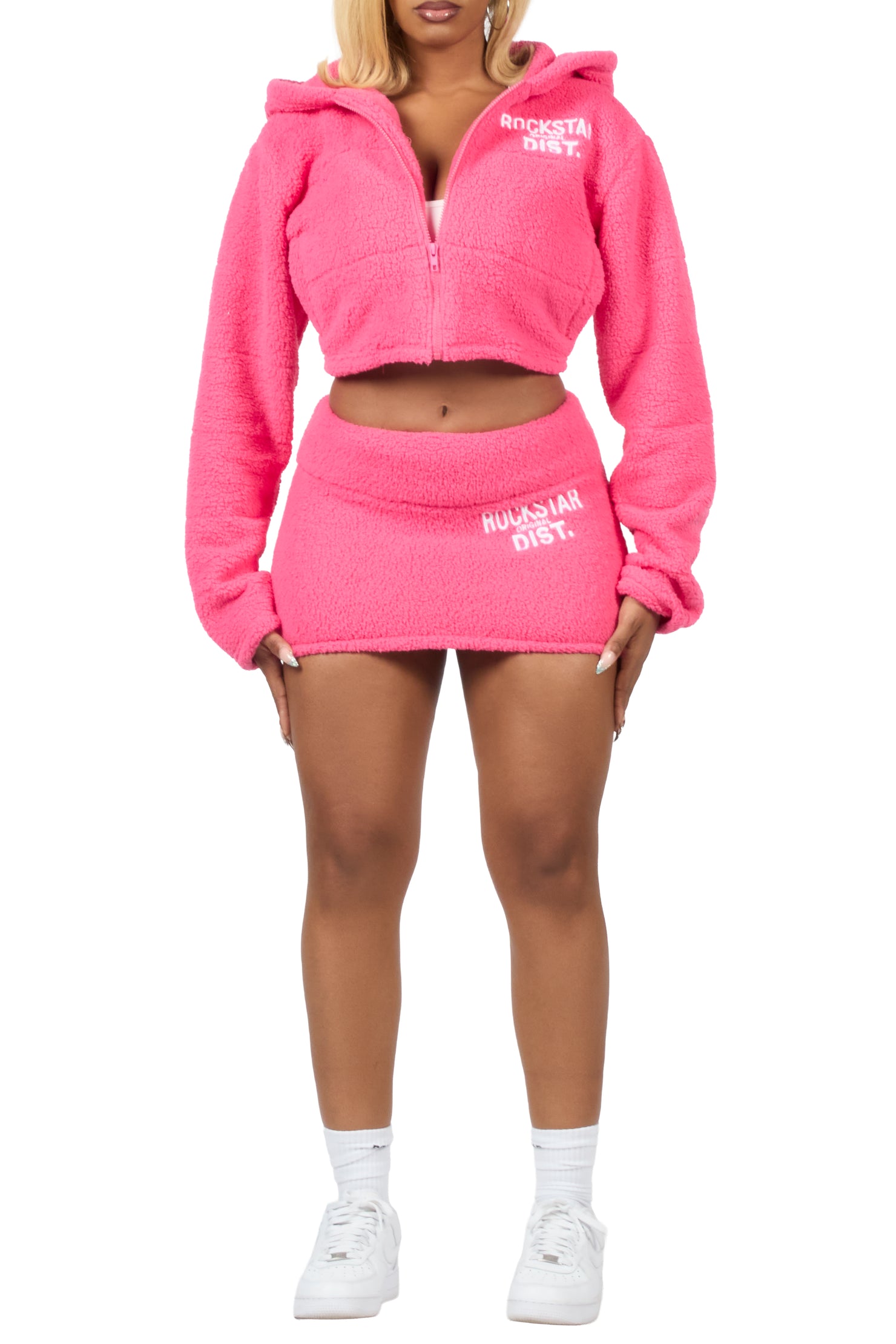Kimani Hot Pink Sherpa Mini Skirt