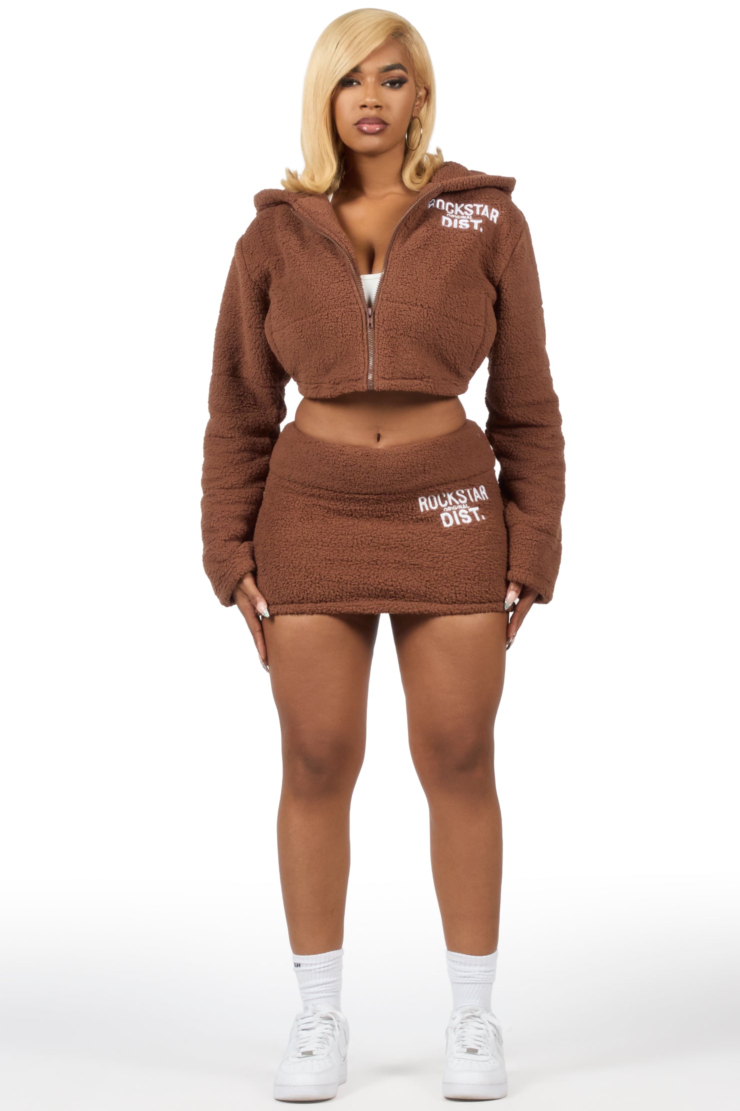 Kimani Mocha Sherpa Mini Skirt