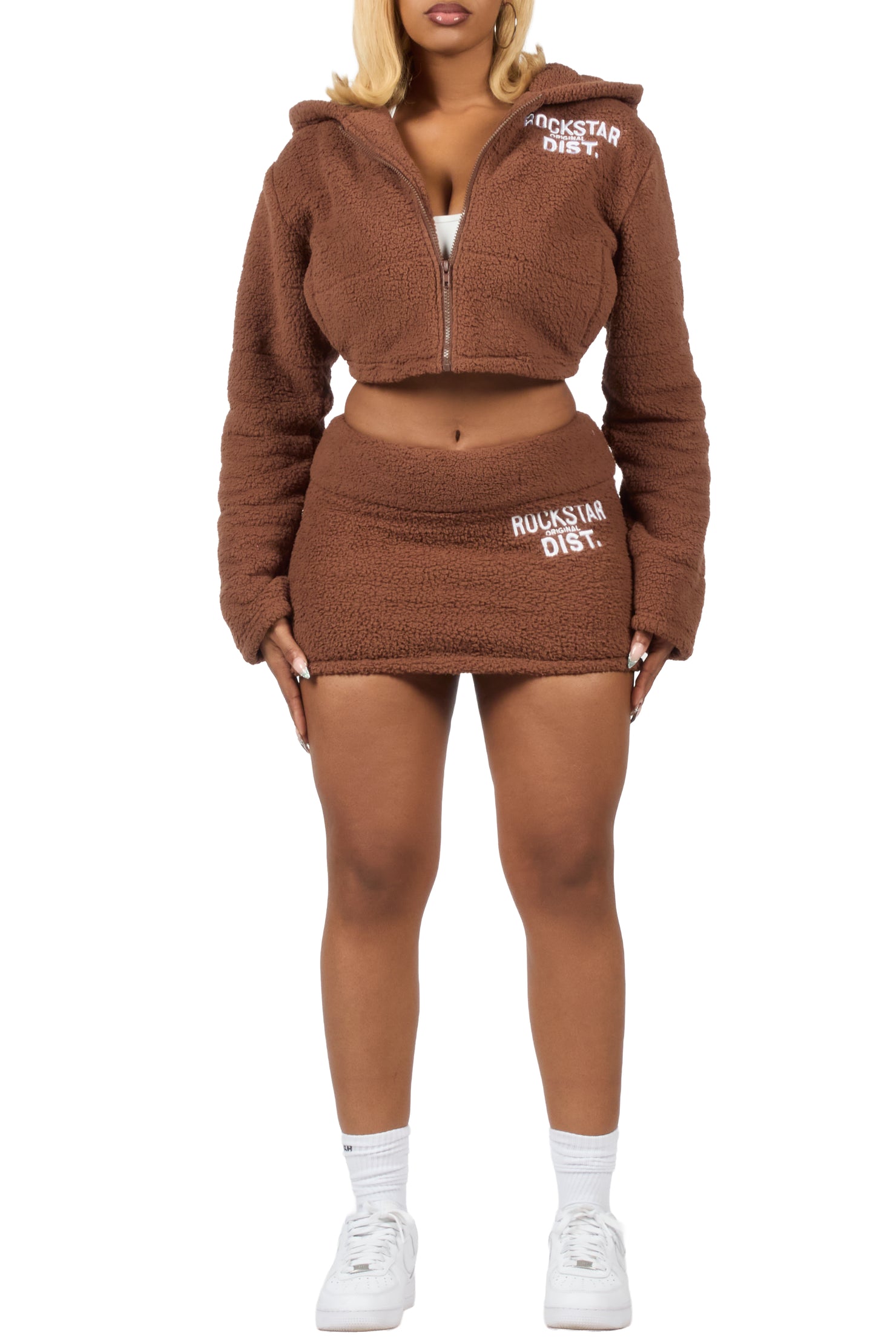 Kimani Mocha Sherpa Mini Skirt