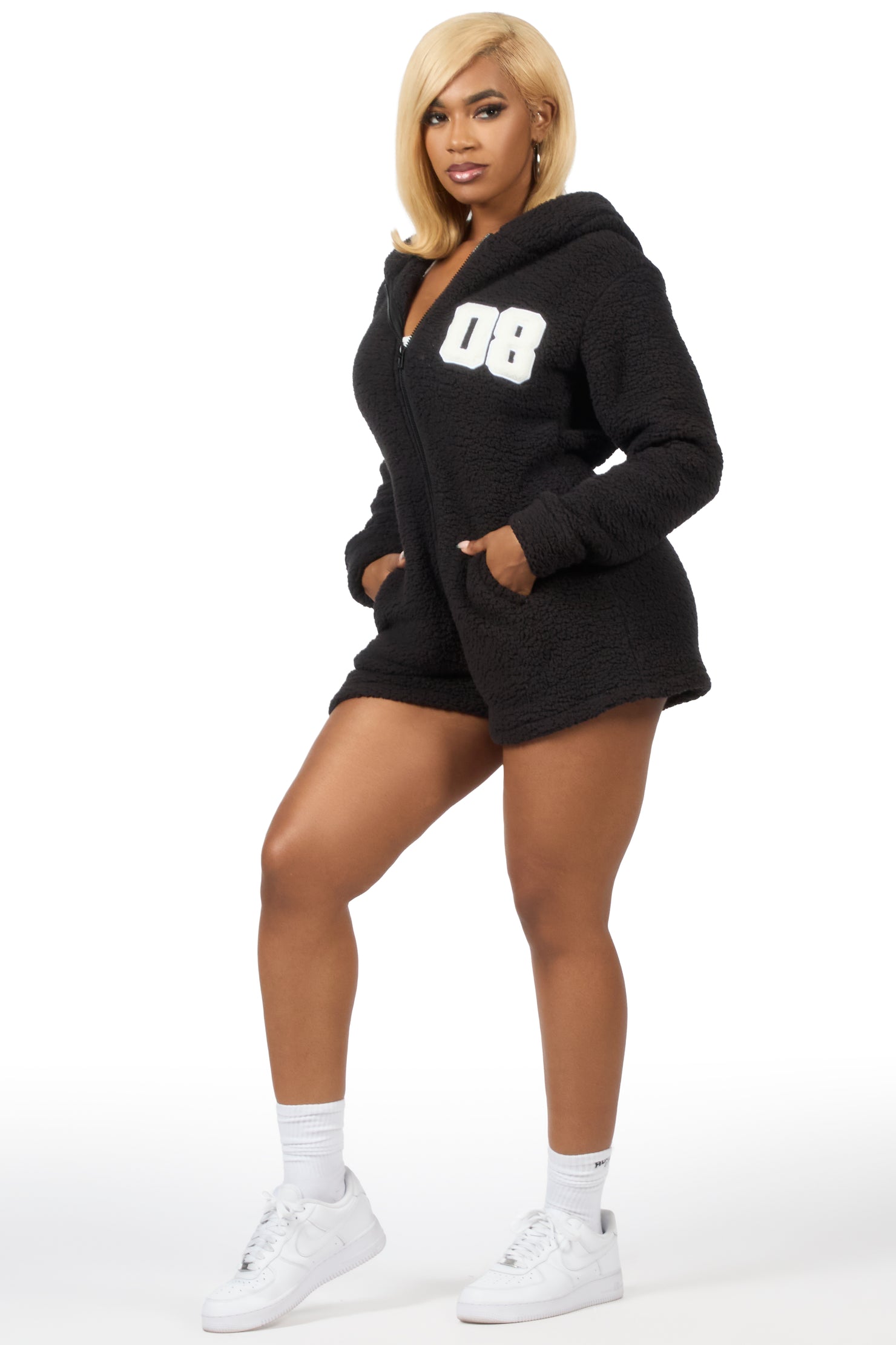 Shanakia Black Romper Sherpa