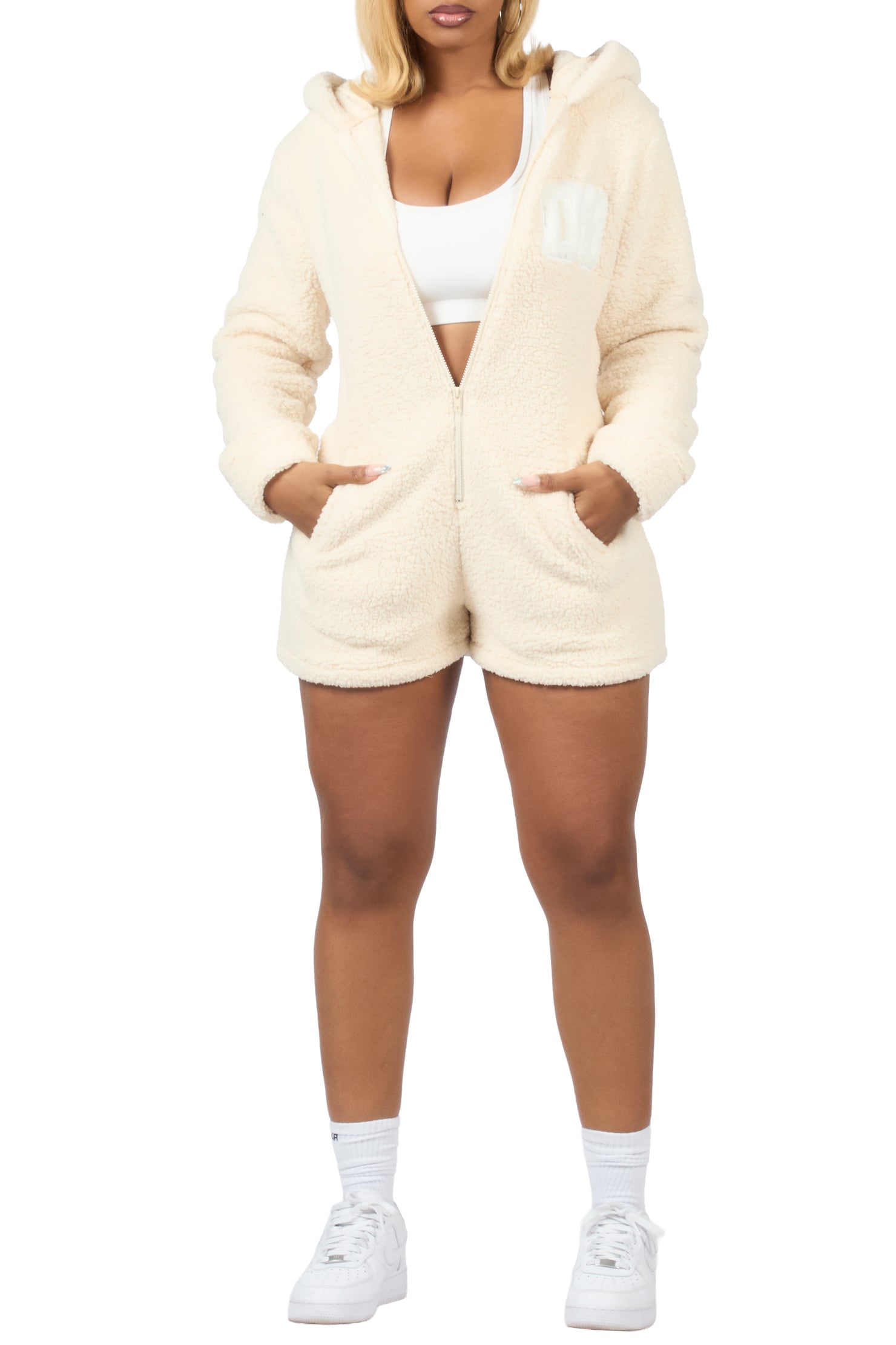 Shanakia Beige Sherpa Romper