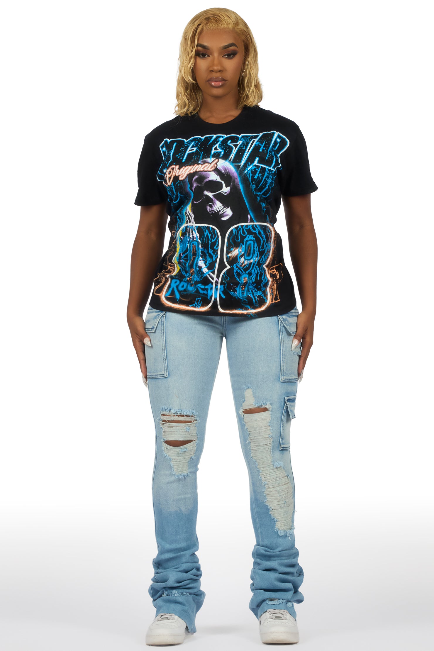 Latachie Black Tee & Vixen Light Wash Jean Set