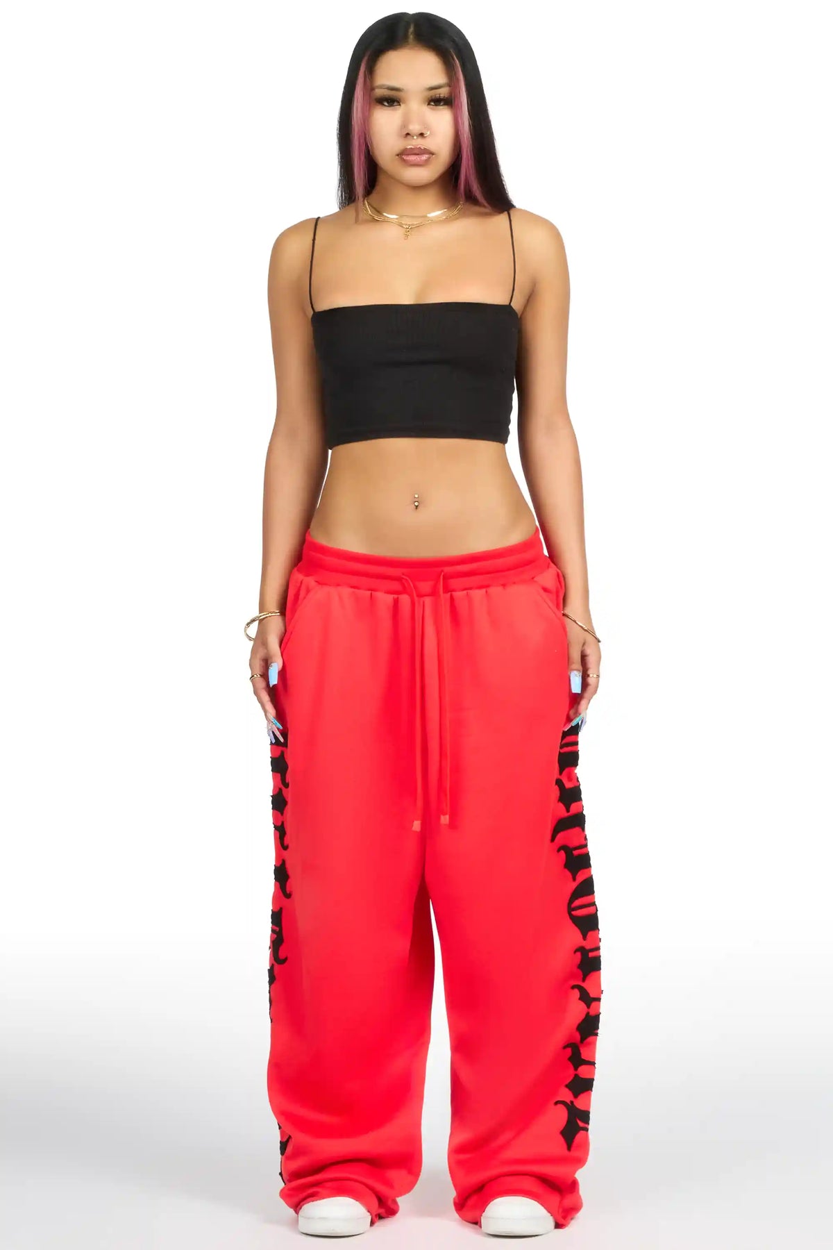 Camrona Red/Black Patched Baggy Track Pant