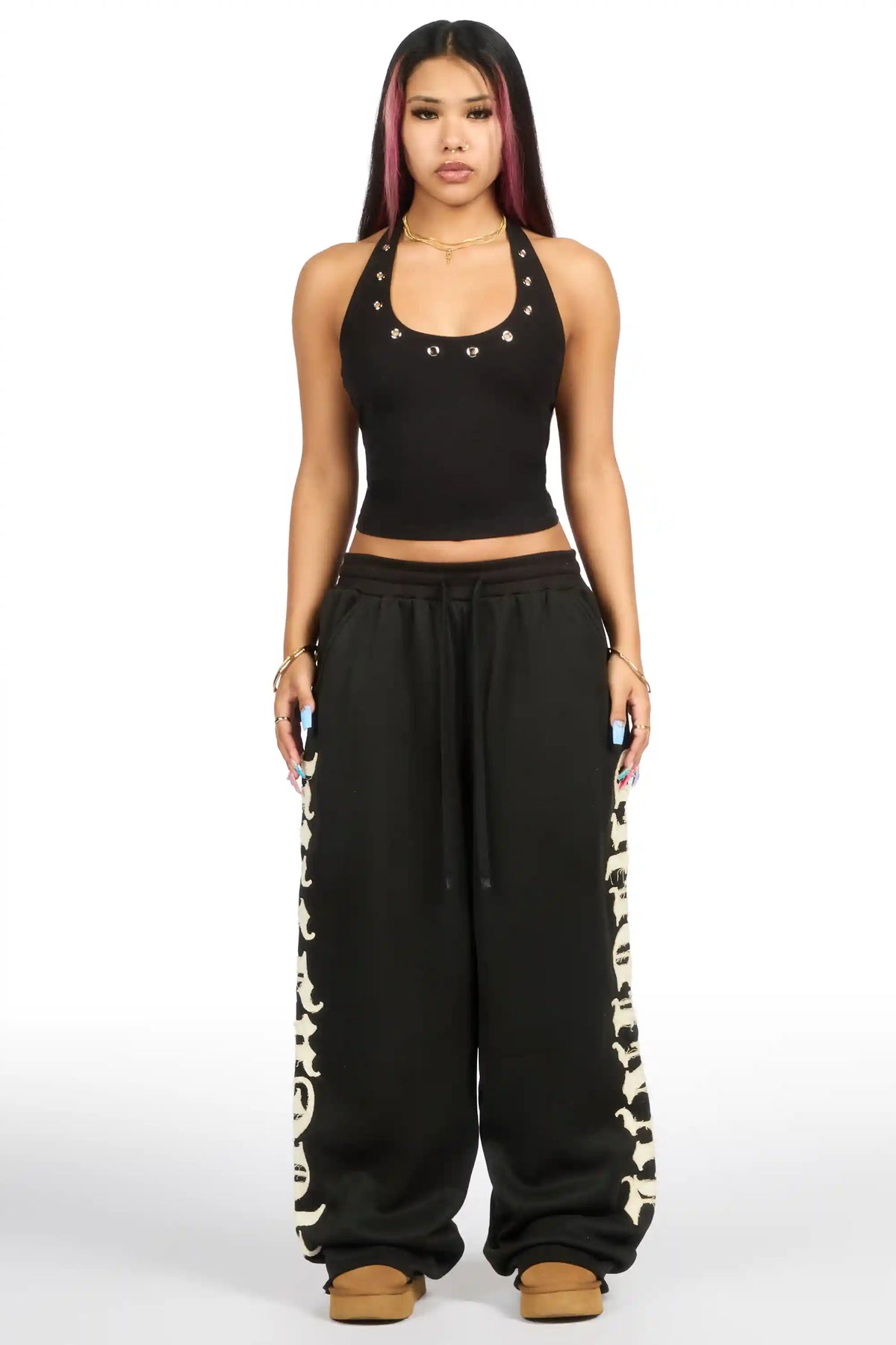 Camrona Black Patched Baggy Track Pant