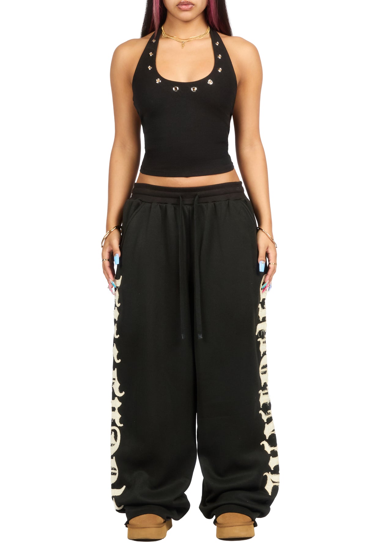 Camrona Black Patched Baggy Track Pant