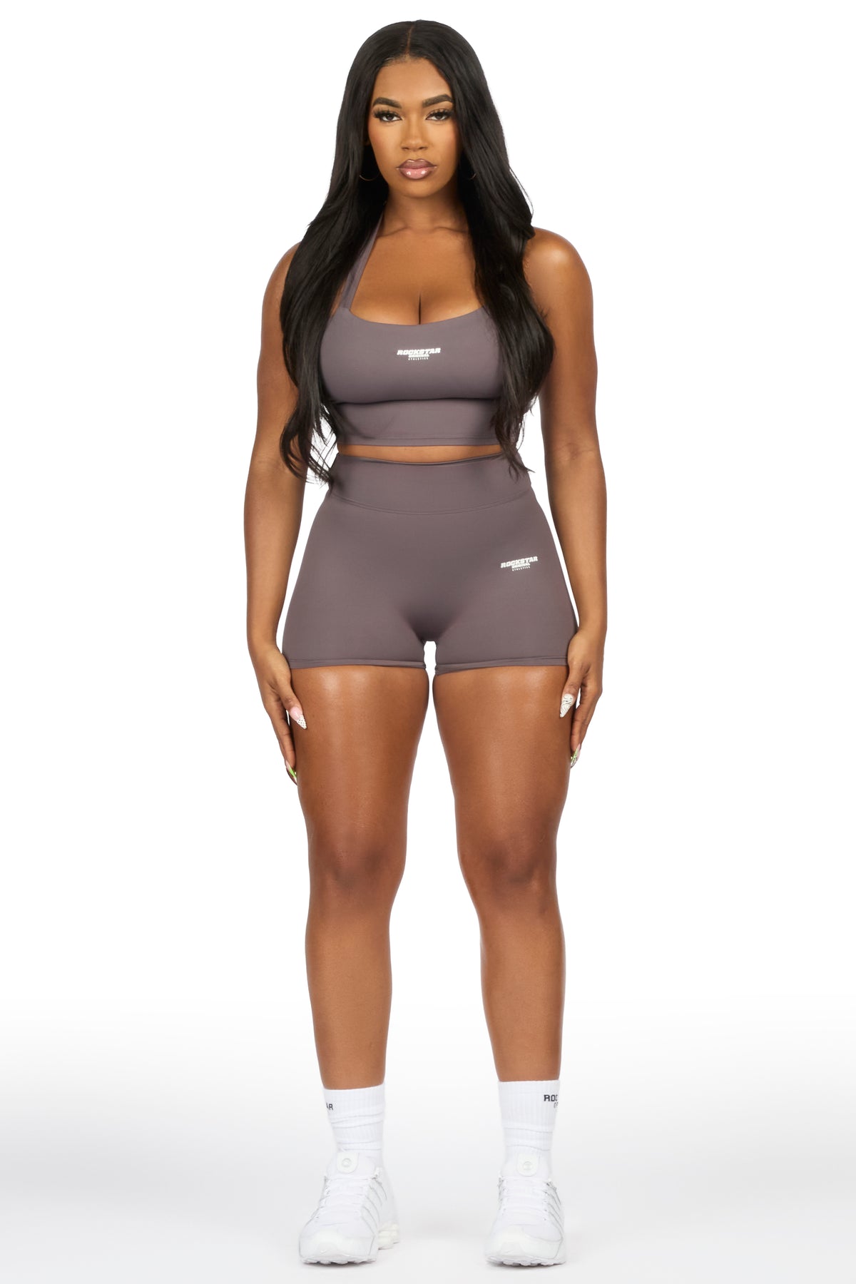 Arabia Grey Halter Tank Active Bike Short Set