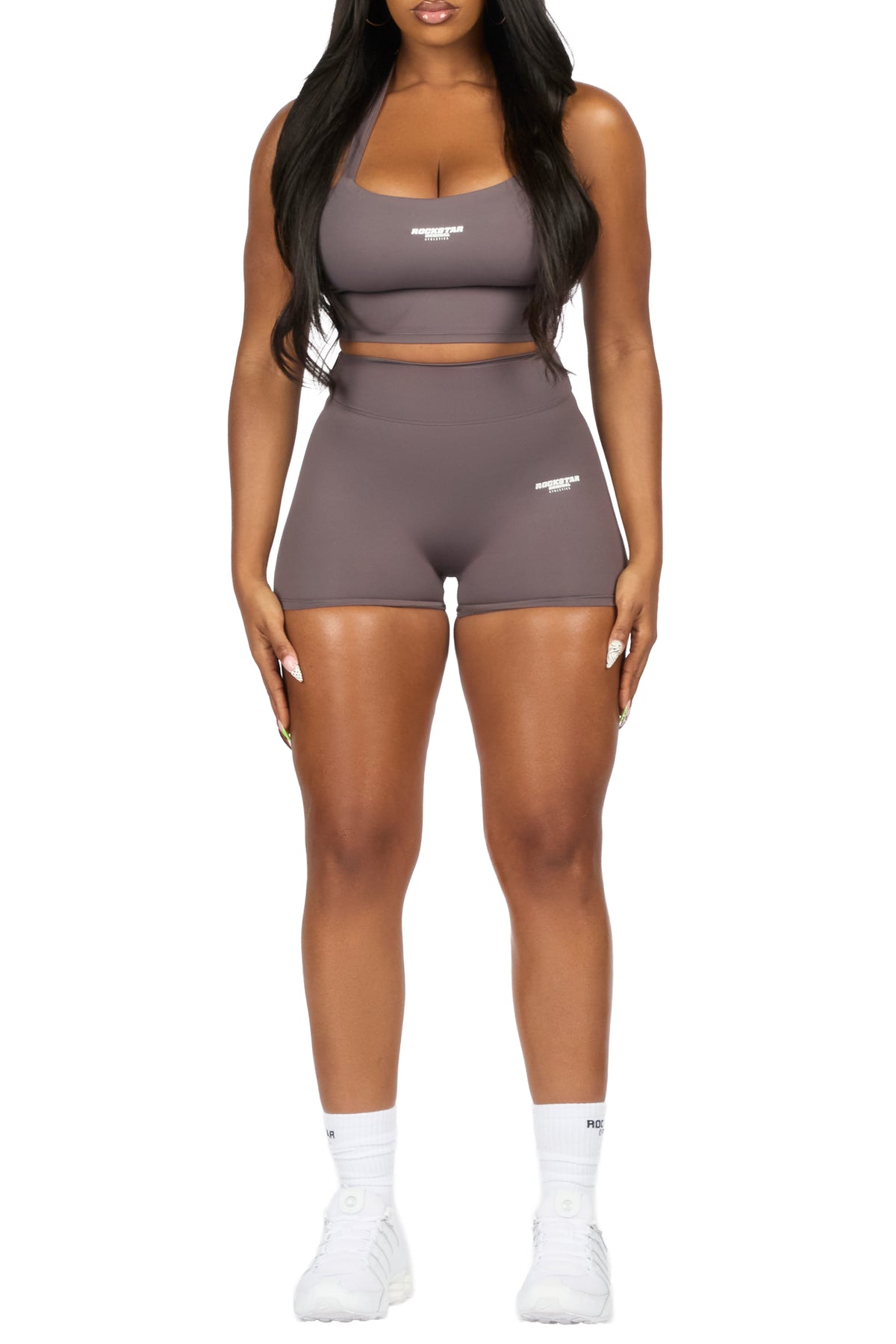 Arabia Grey Halter Tank Active Bike Short Set