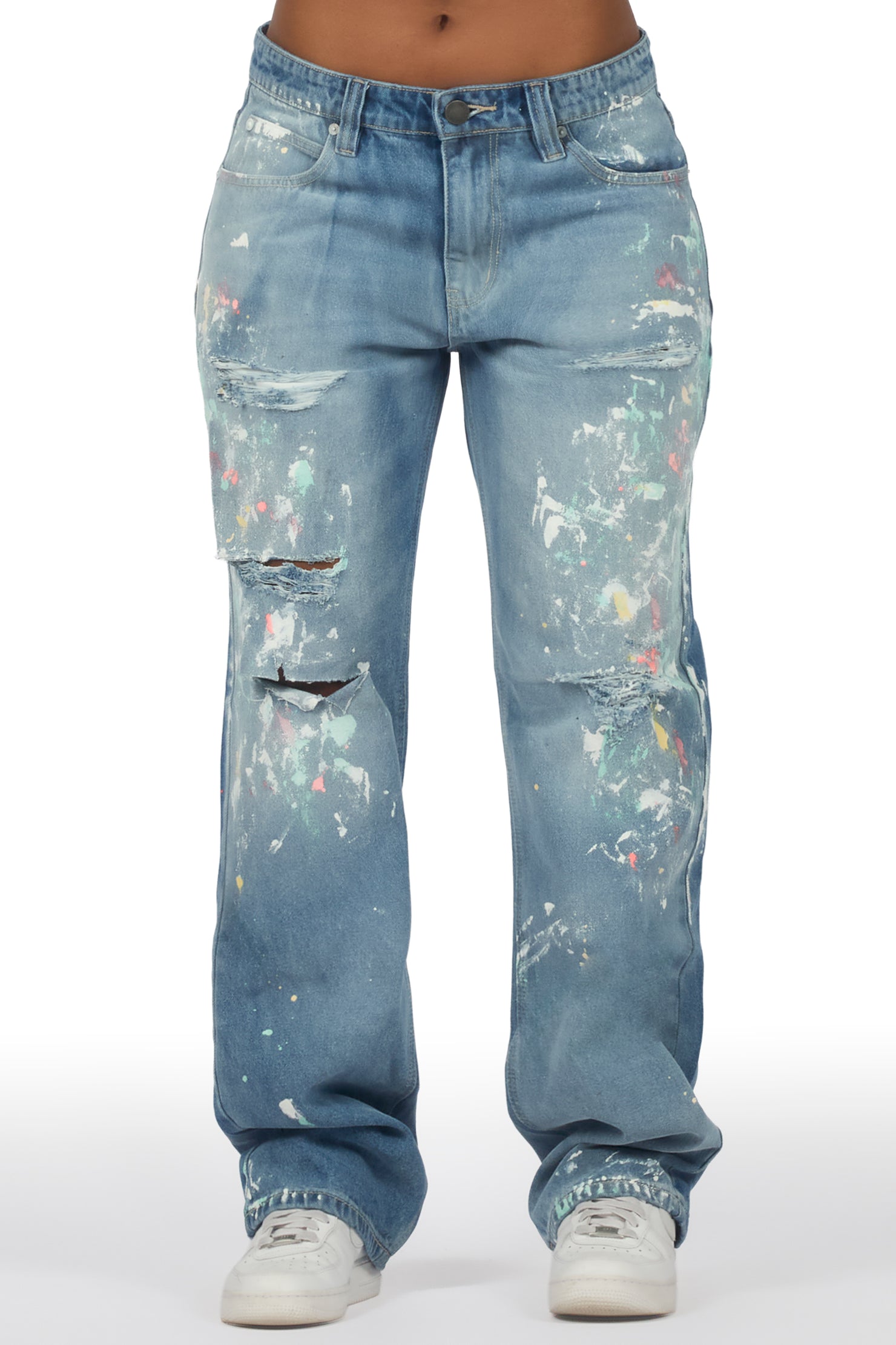 Teaira Light Wash Painted Baggy Jean