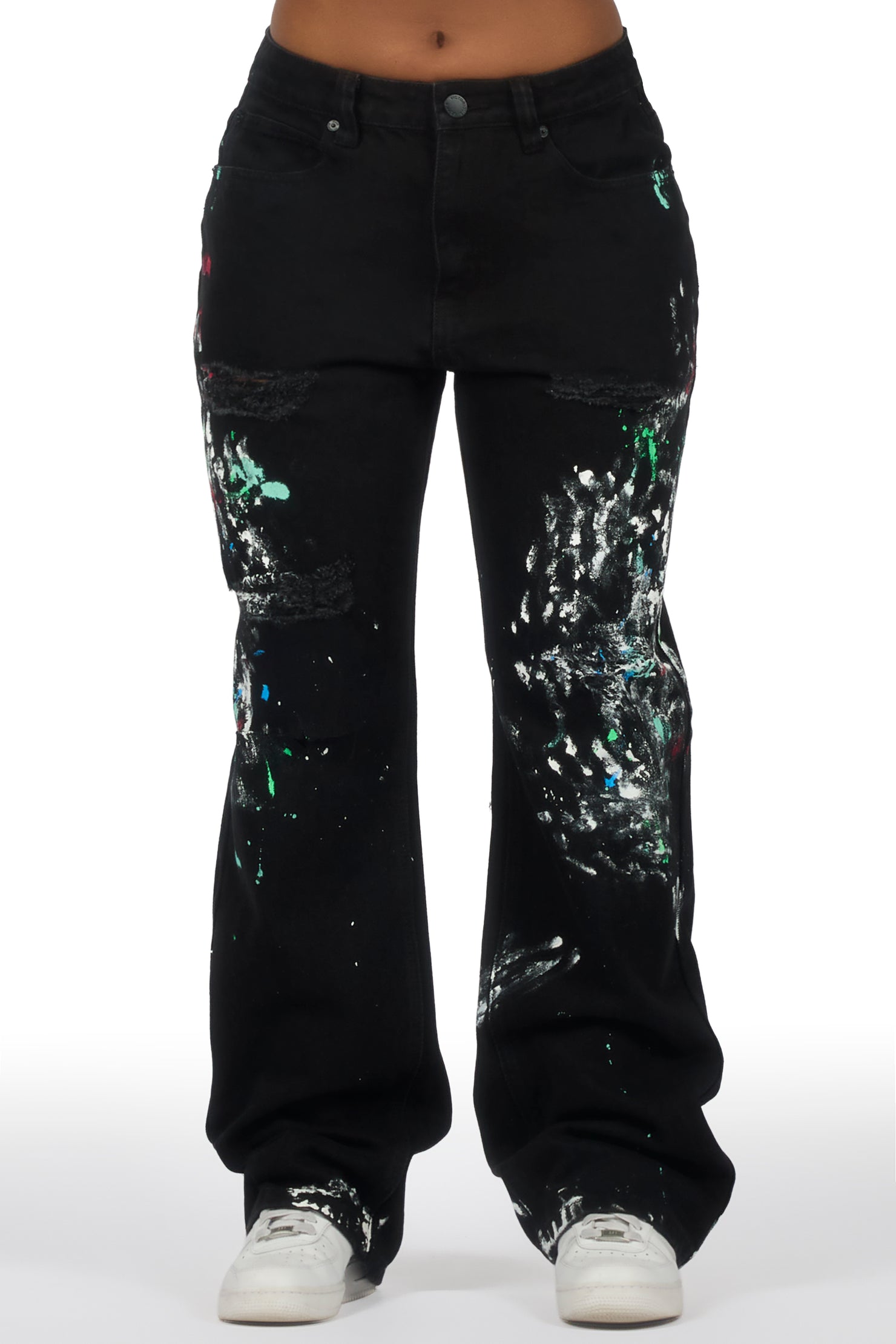 Teaira Black Painted Baggy Jean