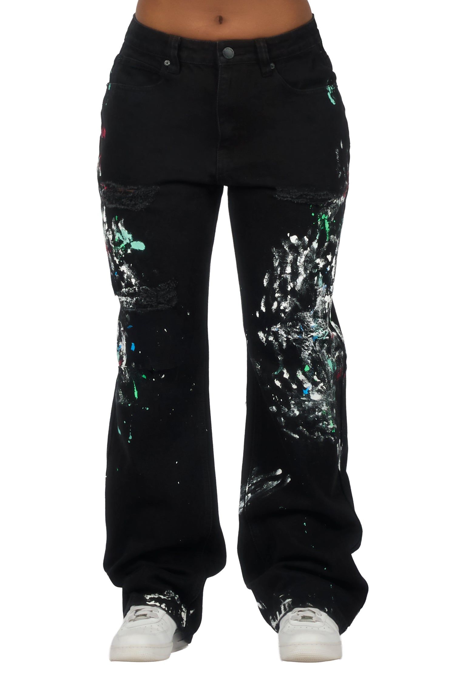 Teaira Black Painted Baggy Jean