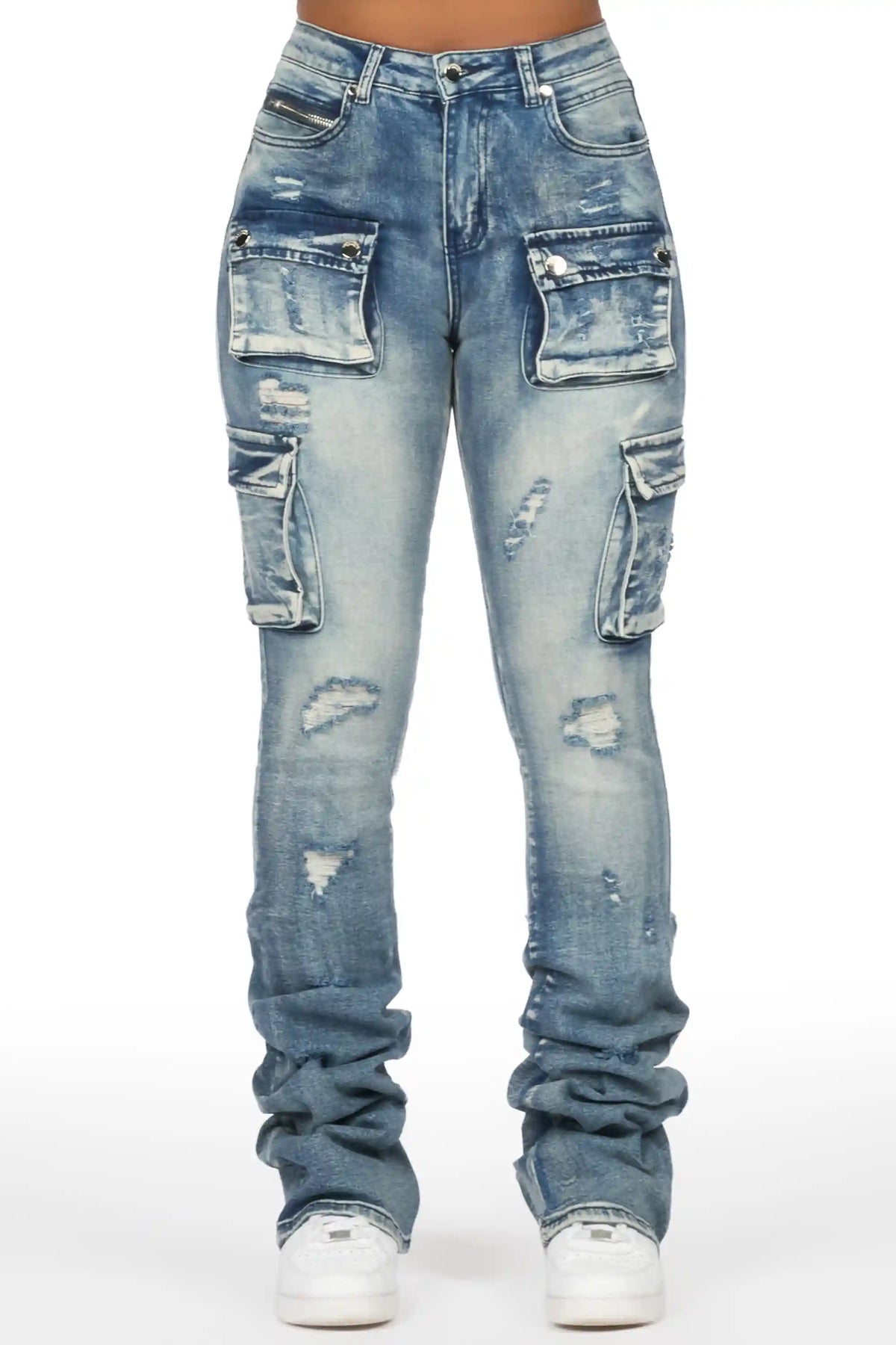 Noor Tinted Dark Wash Cargo Super Stacked Jean